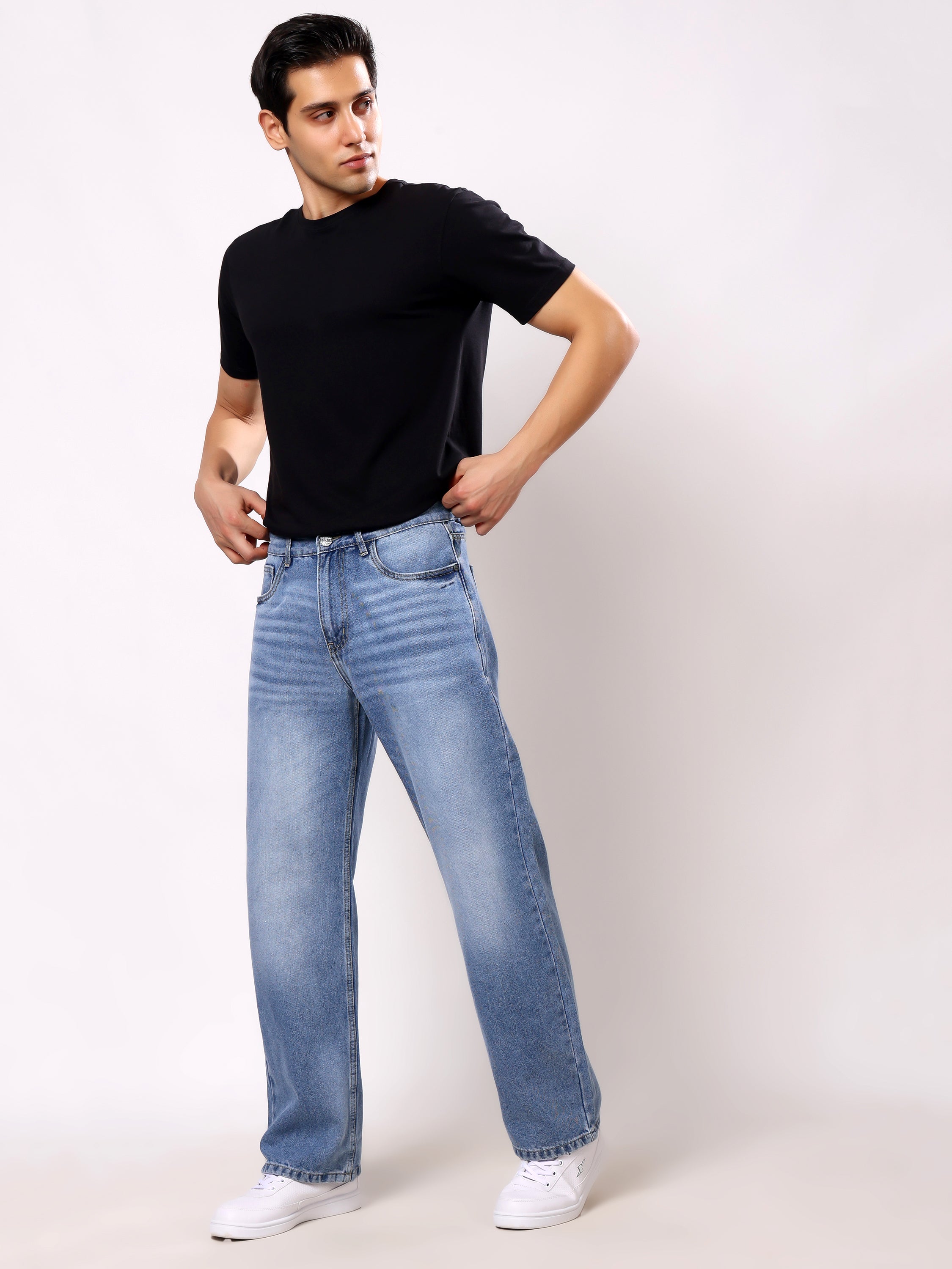 Stylox Men’s Baggy Fit Non-Stretch Wide Leg Casual Streetwear Denim Jeans