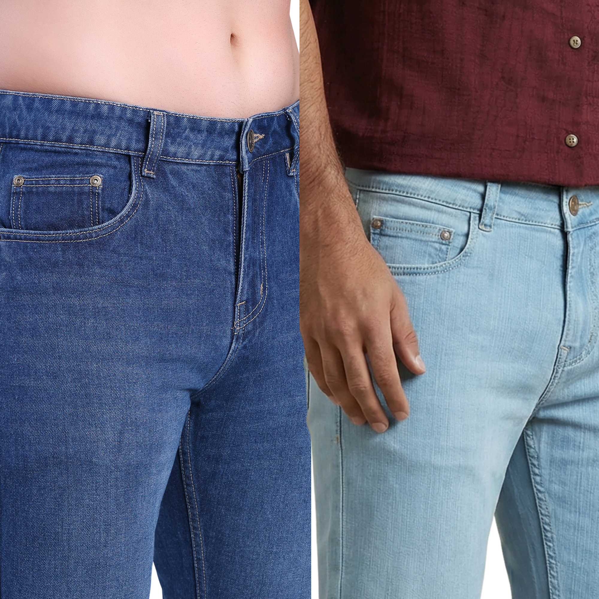 Stylox Men's Straight Fit Denim Jeans Pack of 2 (Light Blue & Ice Blue) - Stylox