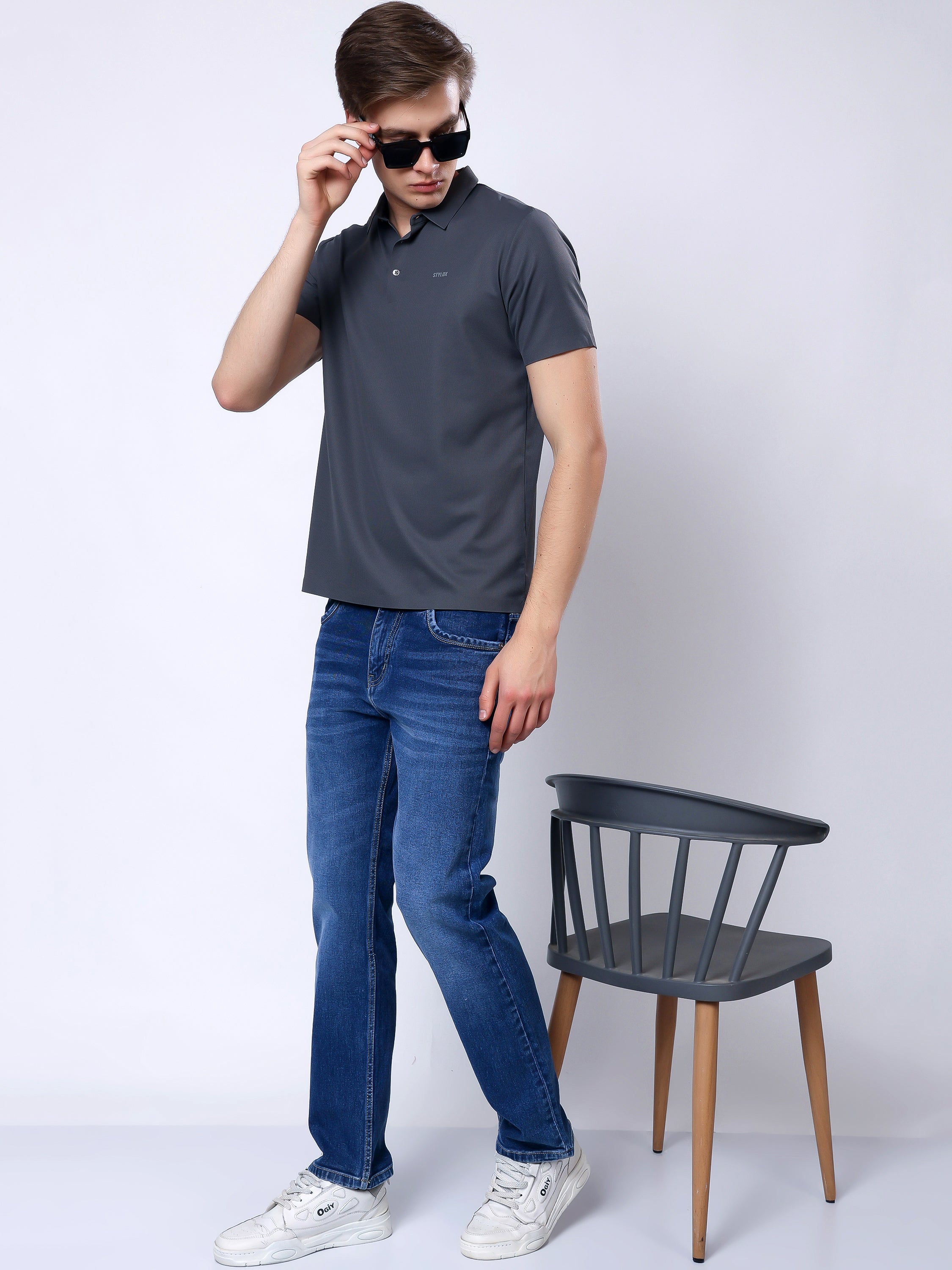 Stylox Men’s Premium Regular Fit Stretchable Polo T-Shirt–Grey - Stylox