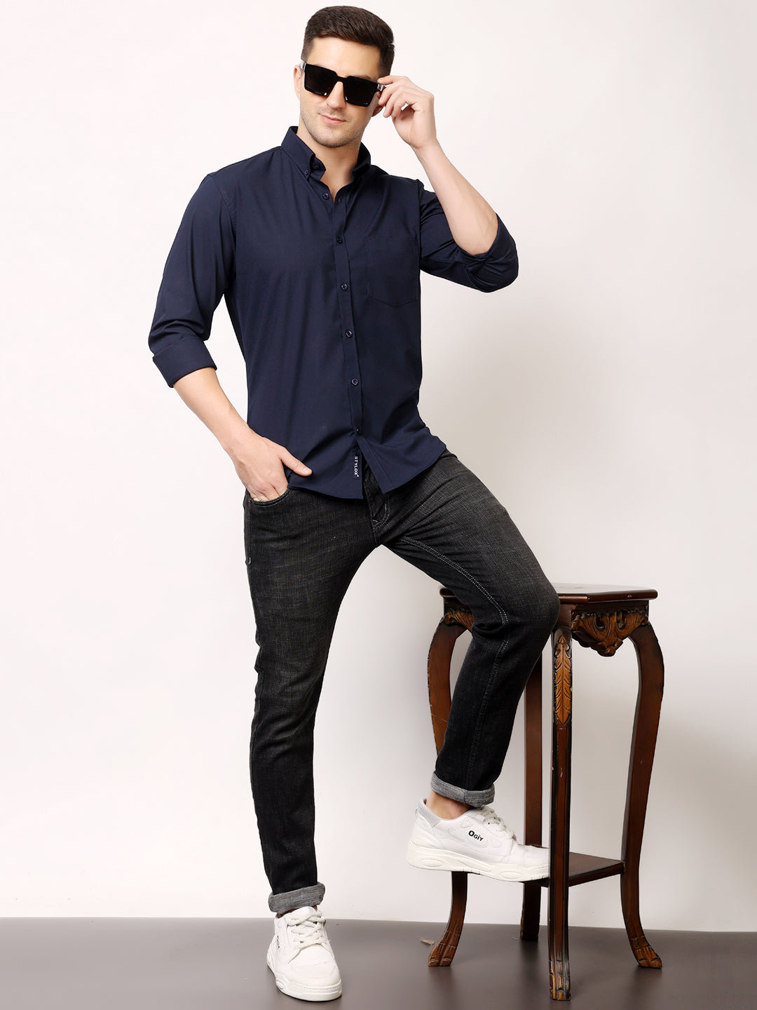 Stylox Men's Regular Fit Solid Casual Shirt with Full Sleeves – Premium Cotton Blend Button-Down Shirt for Smart Everyday Style - Stylox