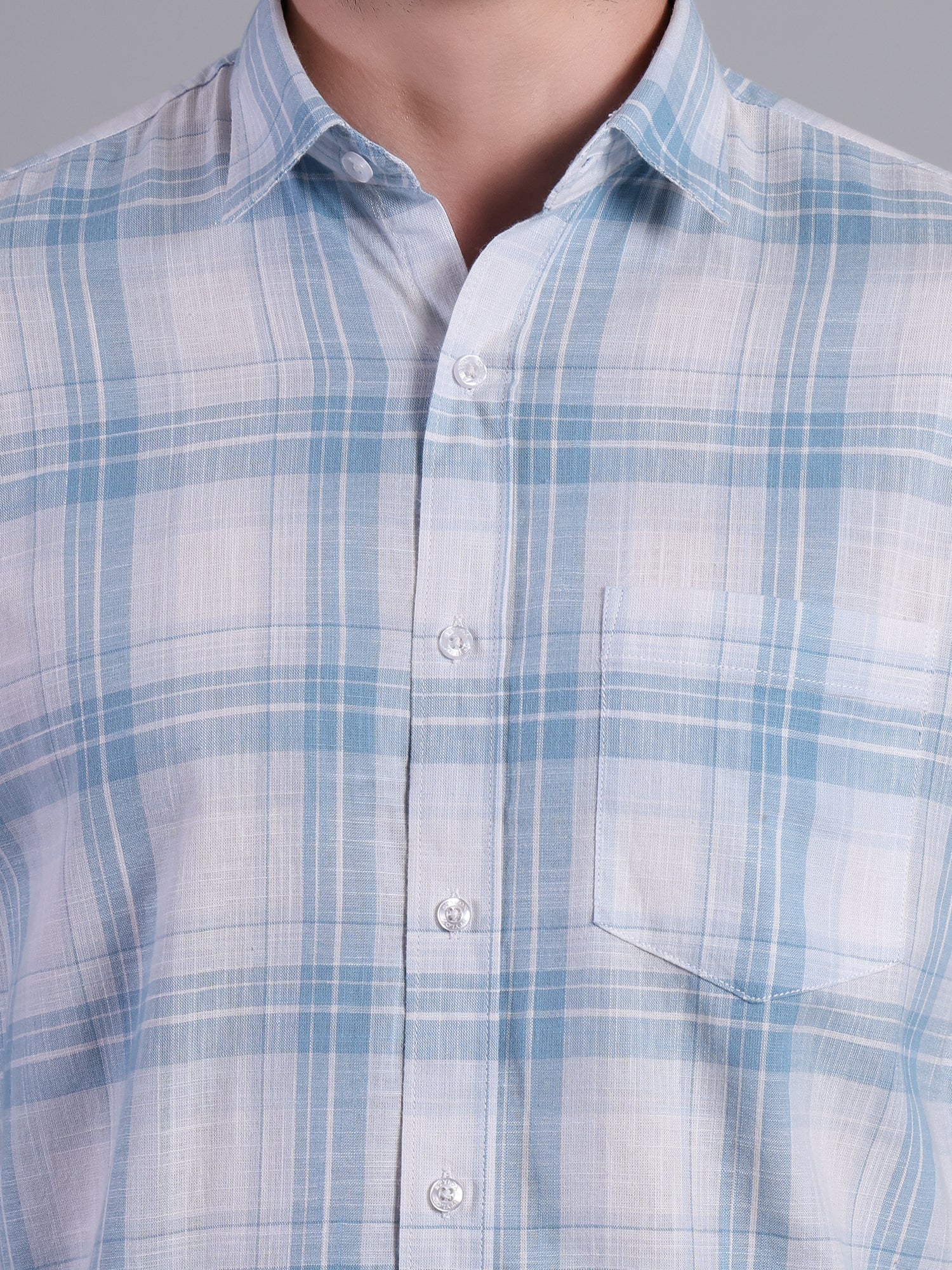 Stylox Men’s Regular Fit Checked Full Sleeve Casual Shirt-Sky Blue - Stylox