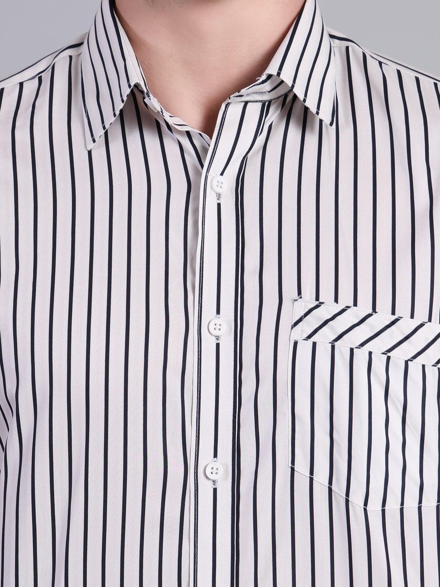 Stylox Men’s Regular Fit Vertical Striped Full Sleeve Casual Shirt-White - Stylox