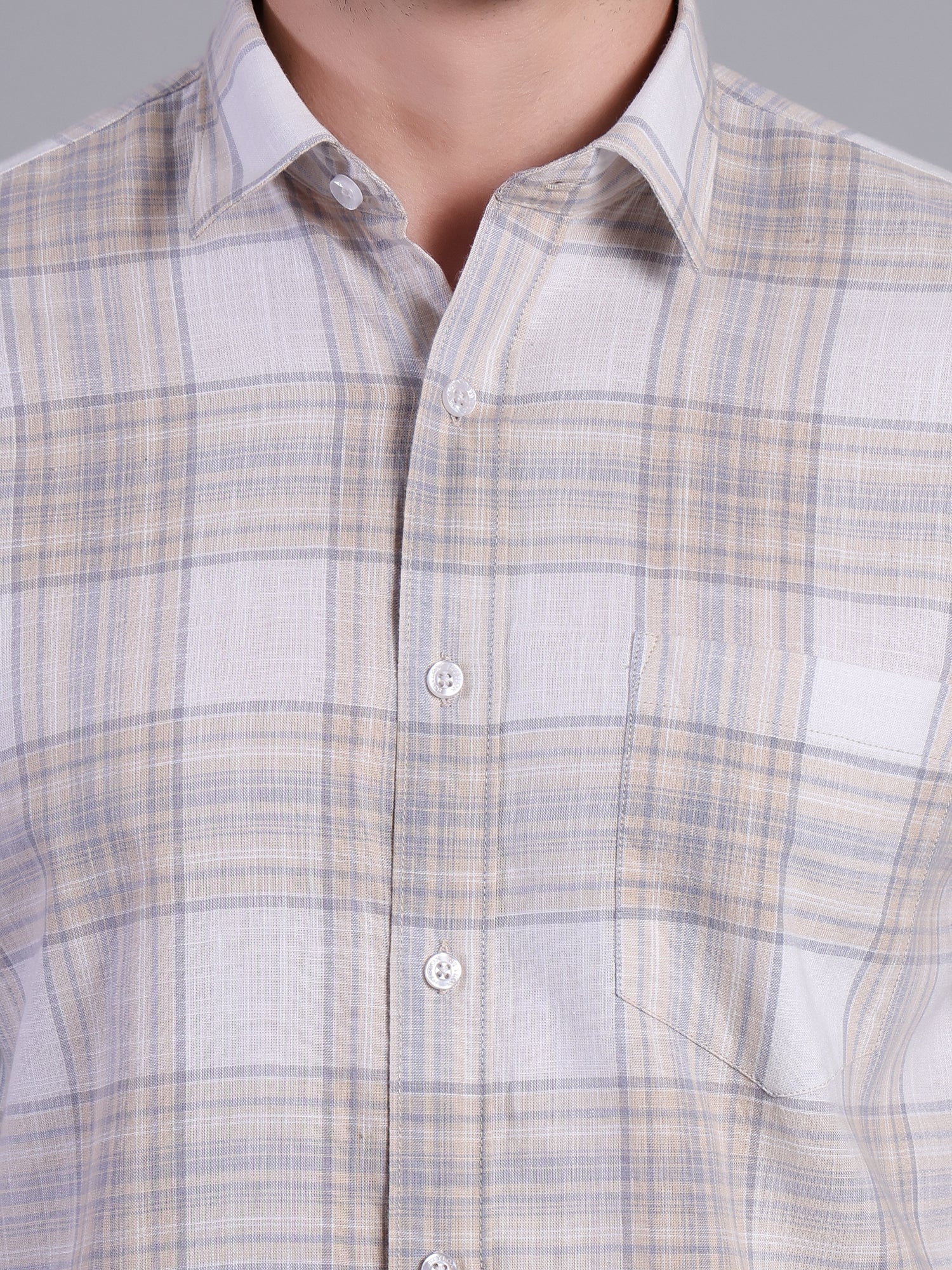 Stylox Men’s Regular Fit Checked Full Sleeve Casual Shirt-Cream - Stylox