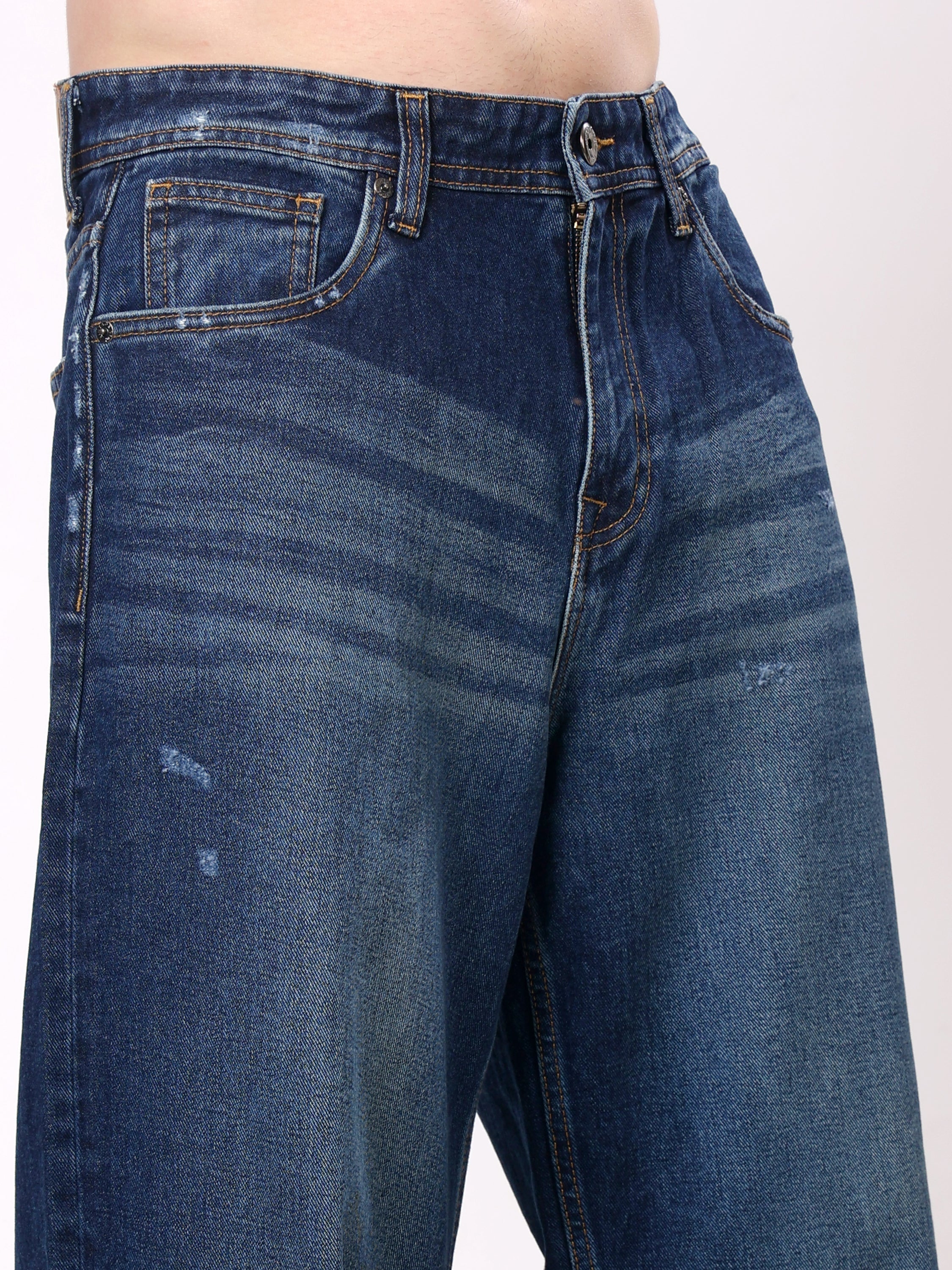 Stylox Men’s Super Baggy Fit Wide Leg Denim Jeans-Indigo