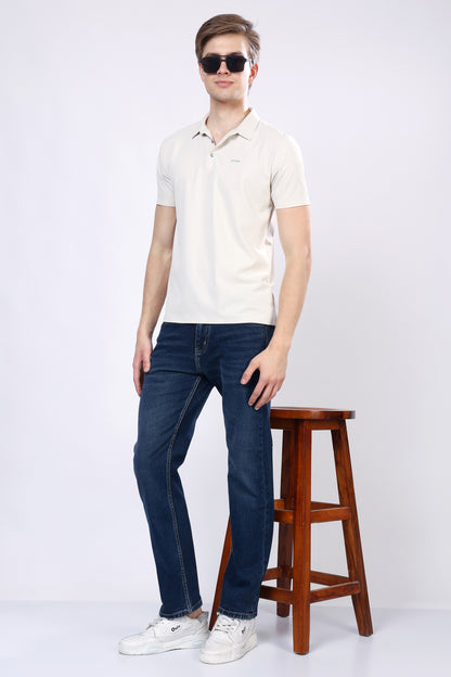 Stylox Men’s Mid-Rise Comfort Fit Stretchable Mid Dark Blue Denim Jeans - Stylox