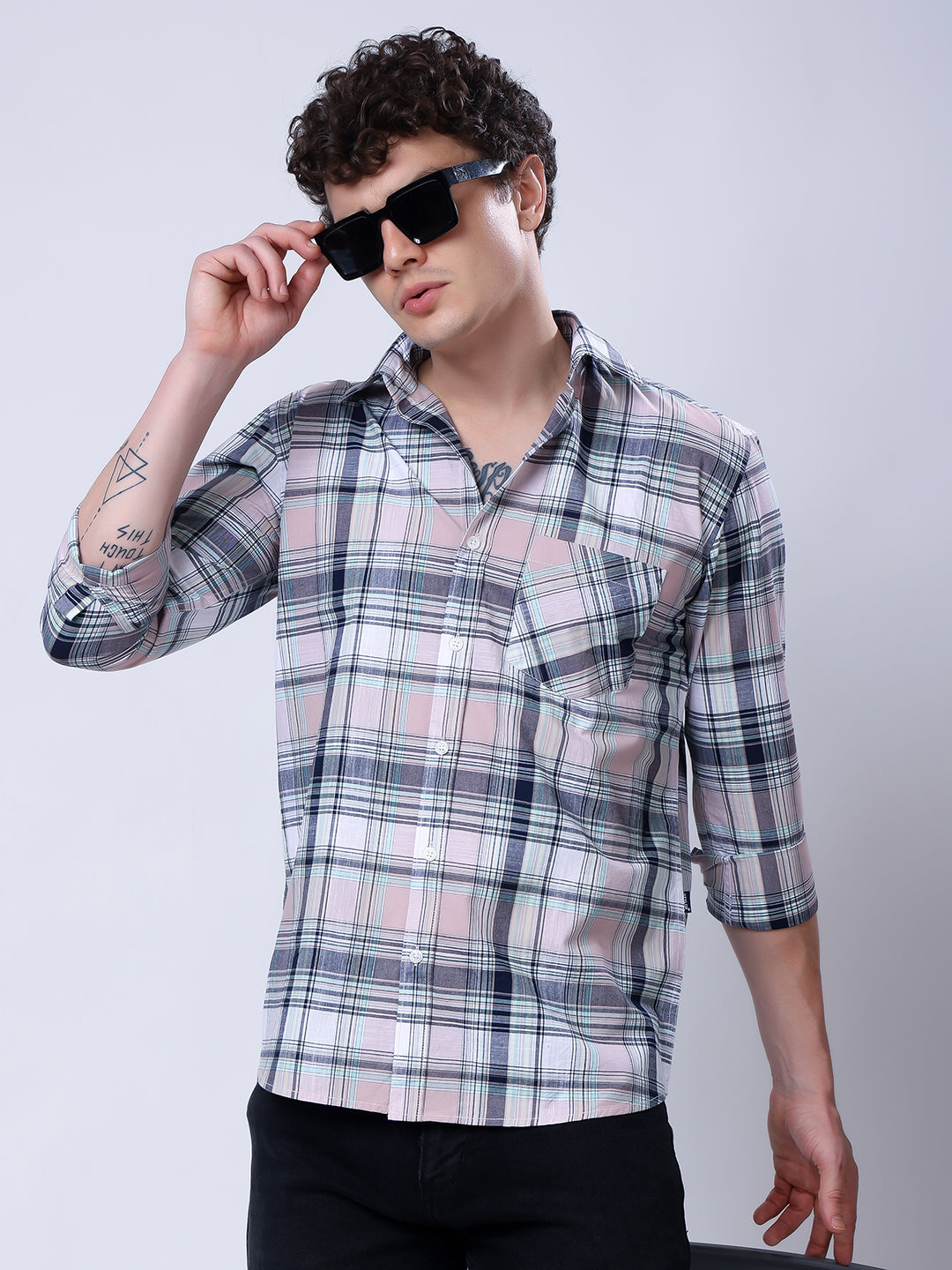 Stylox Men’s Regular Fit Full Sleeve Casual Check Shirt–Coral & Grey - Stylox