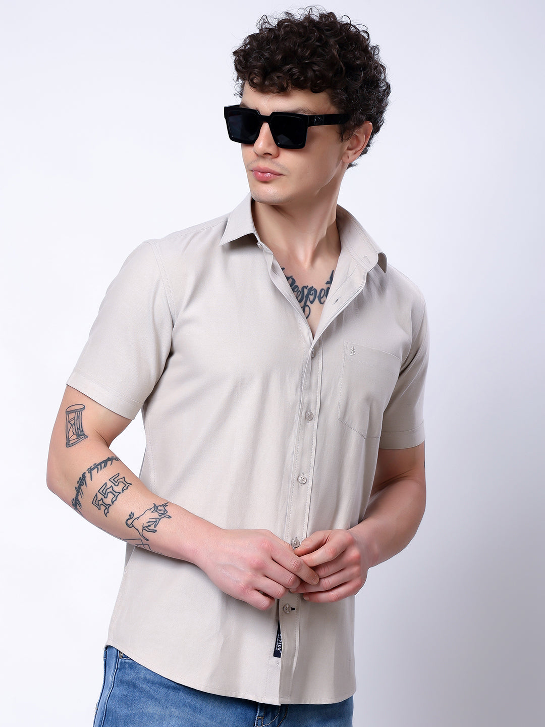 Stylox Men’s Regular Fit Half Sleeve Solid Casual Shirt-Lilac - Stylox