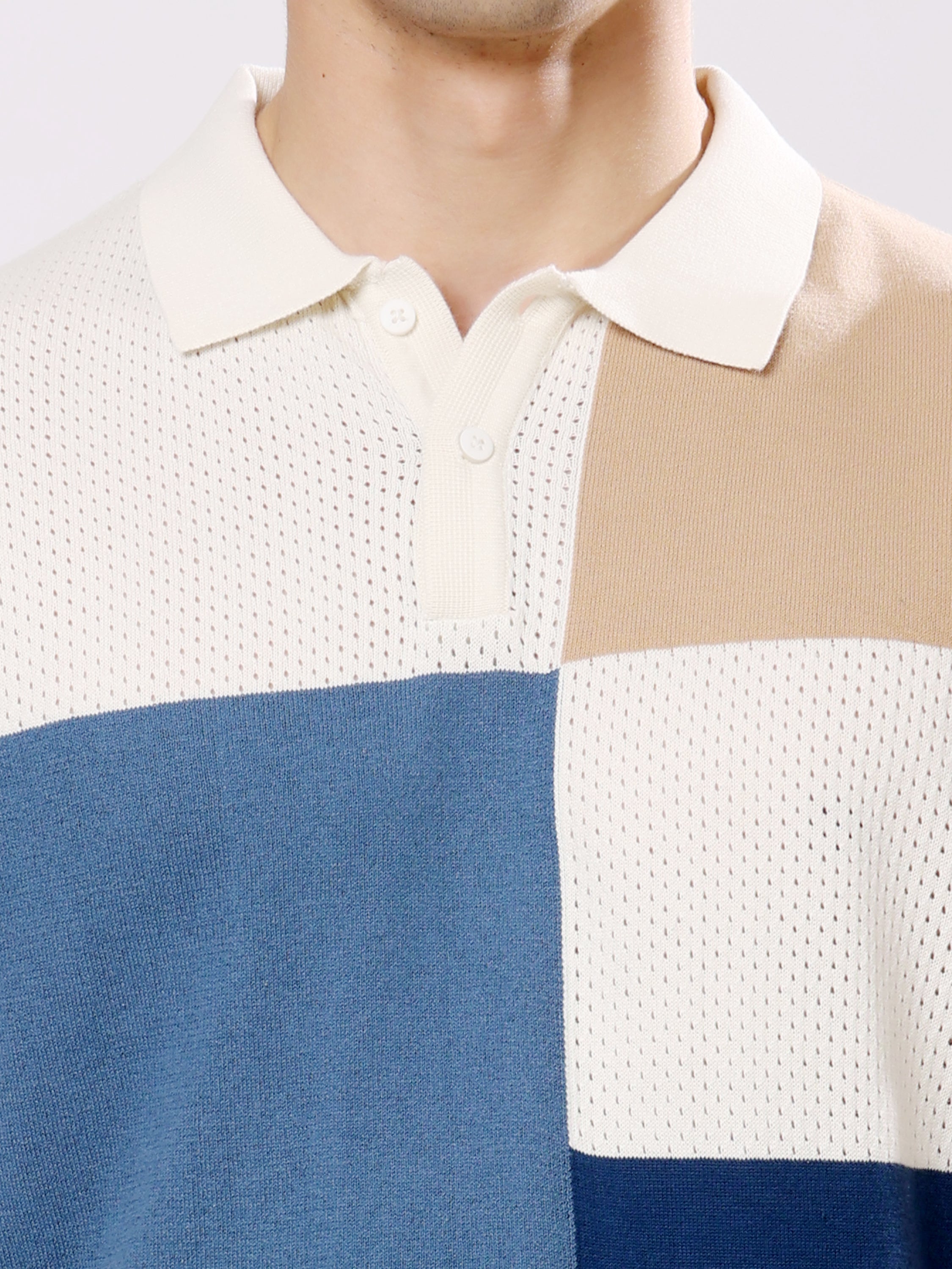 Stylox Men's Regular Fit Half Sleeve Color Block Knitted Polo T-Shirt