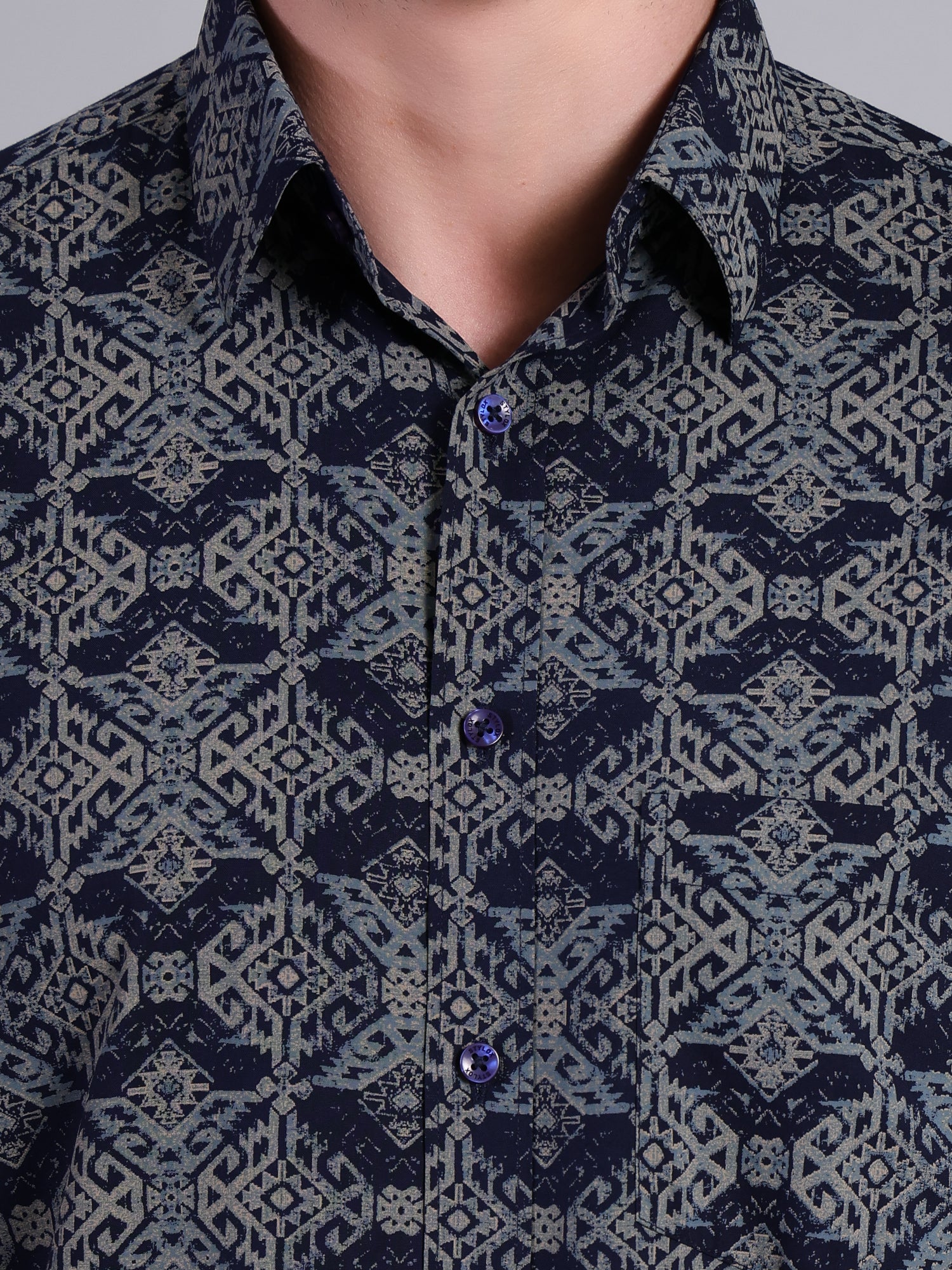 Stylox Men’s Regular Fit Geometric Printed Half Sleeve Casual Shirt-Blue - Stylox