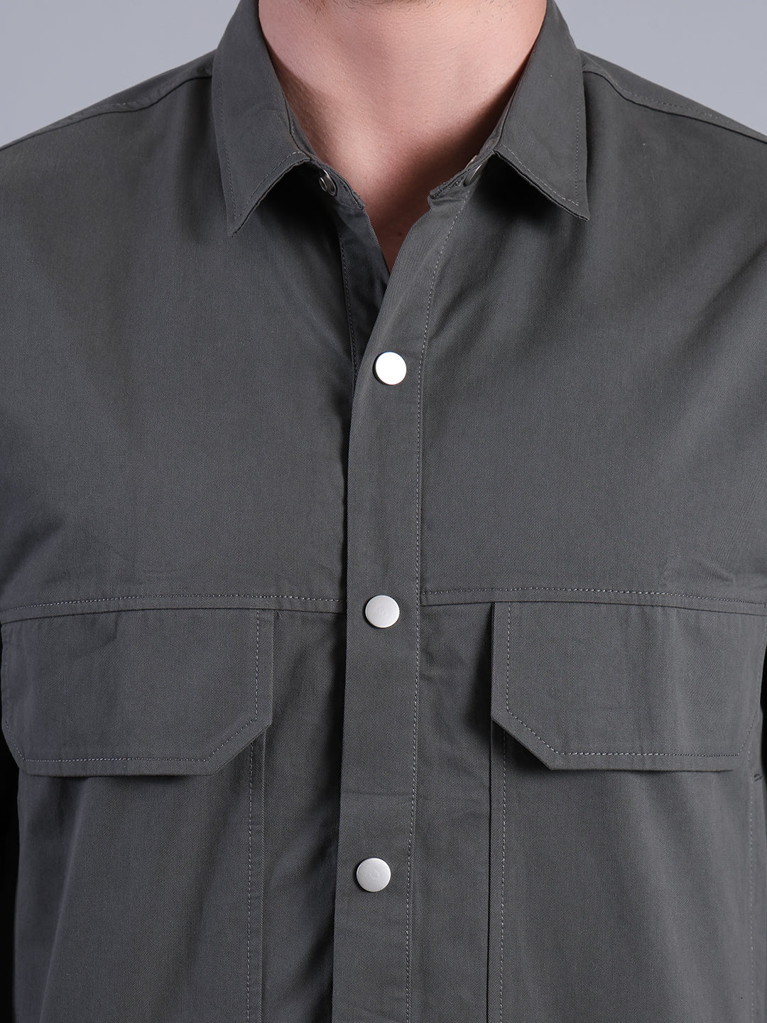 Stylox Men’s Solid Winter Shacket with Snap Buttons &amp; Utility Pockets