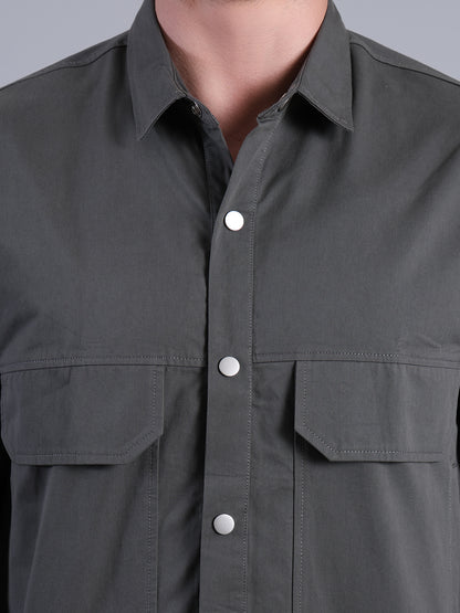 Stylox Men’s Solid Winter Shacket with Snap Buttons &amp; Utility Pockets