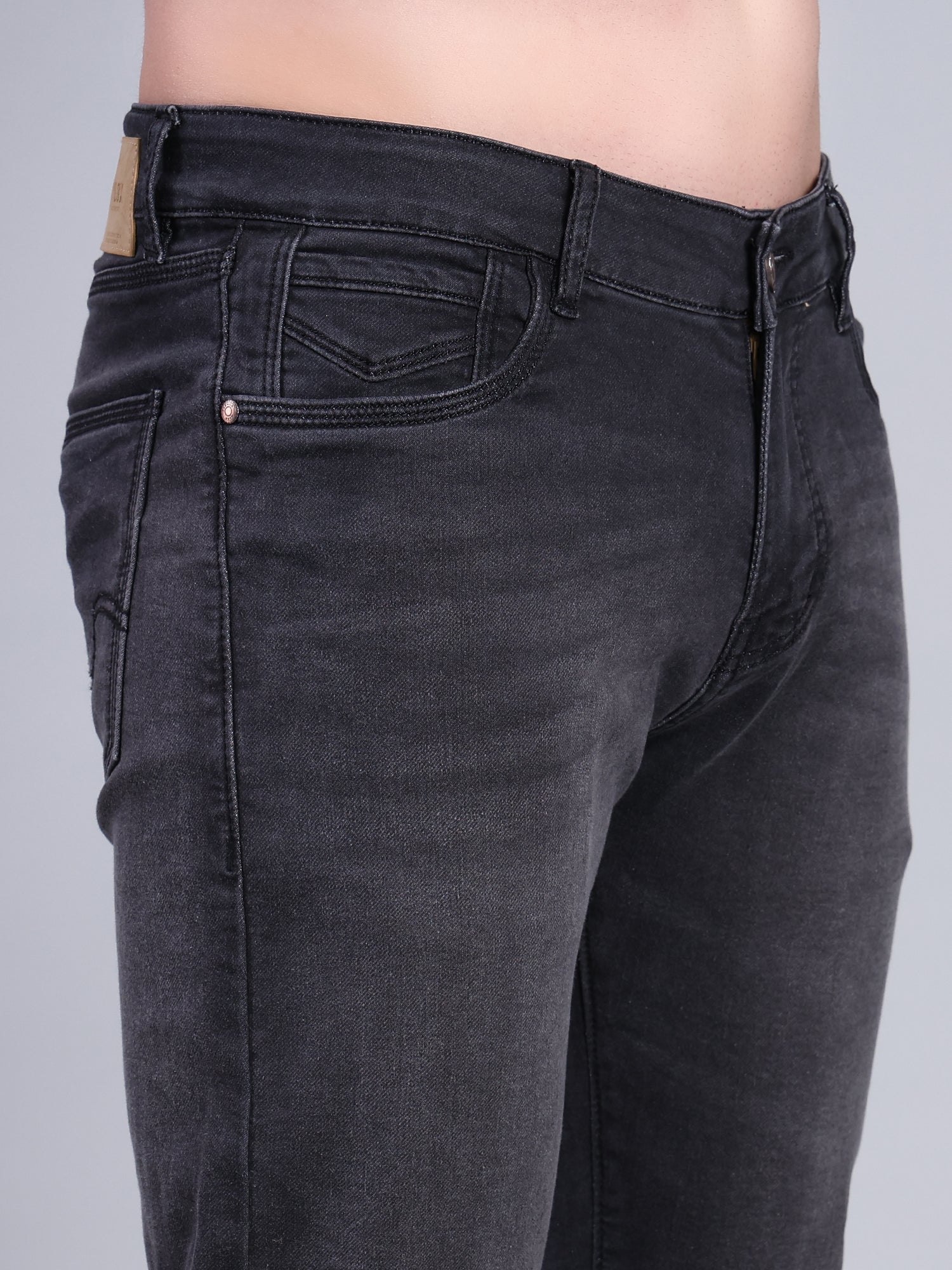 Stylox Men’s Slim Fit Mid Rise Stretchable Denim Jeans-Dark Grey - Stylox