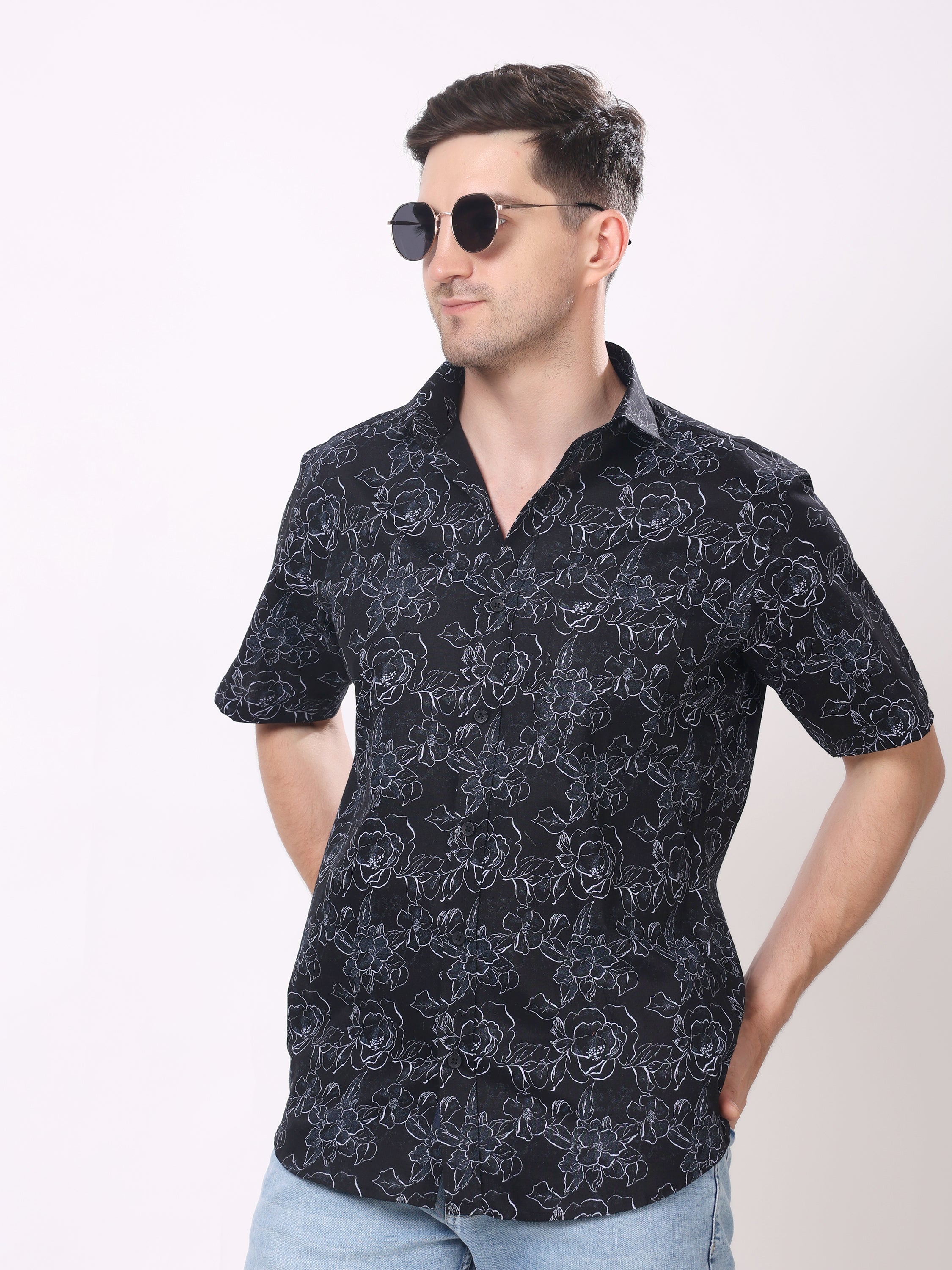 Stylox Men’s Regular Fit Half Sleeve Floral Printed Casual Stylish Party & Summer Shirt - Stylox