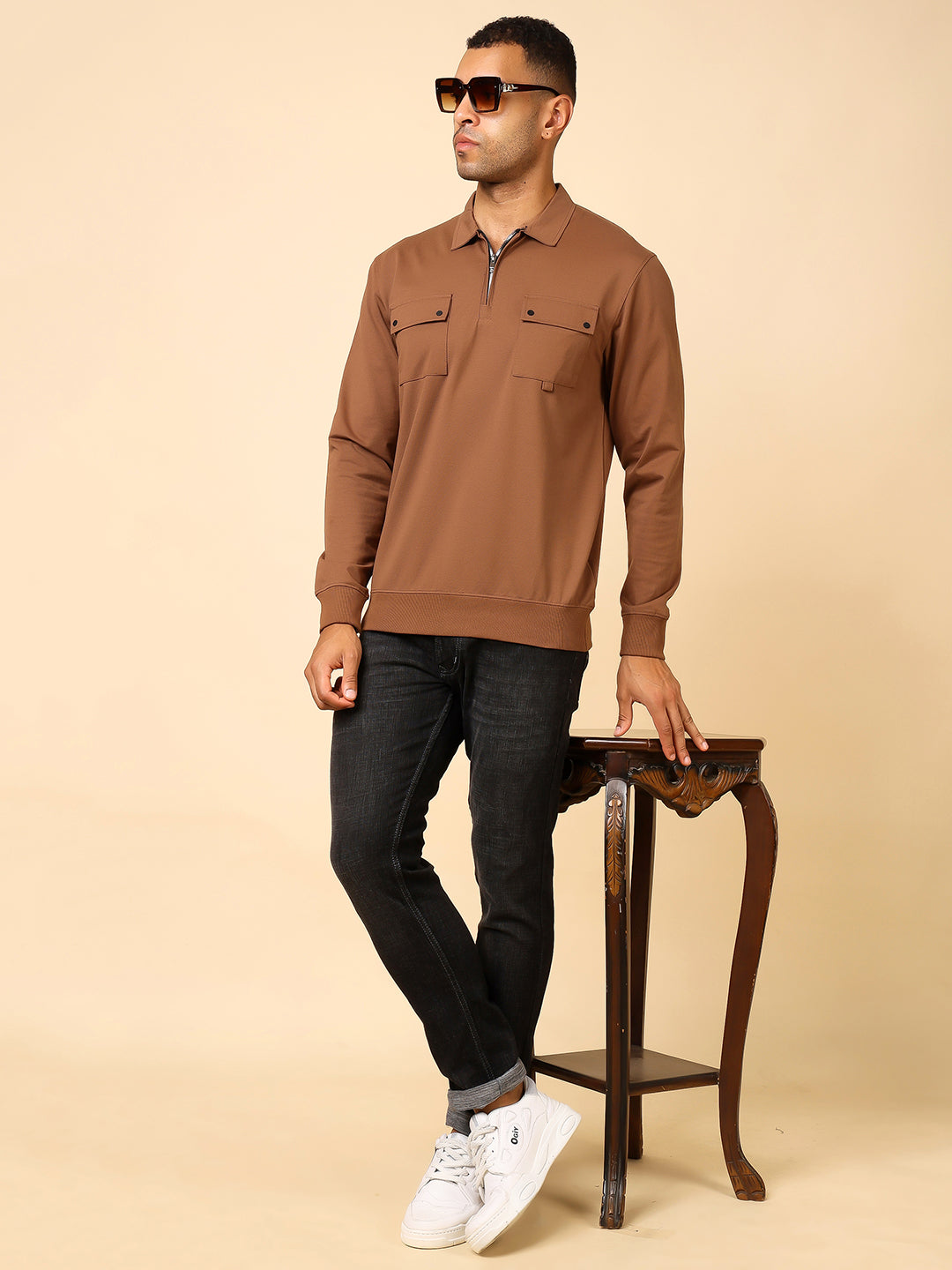 Stylox Men's Utility Style Zip Neck Sweatshirt