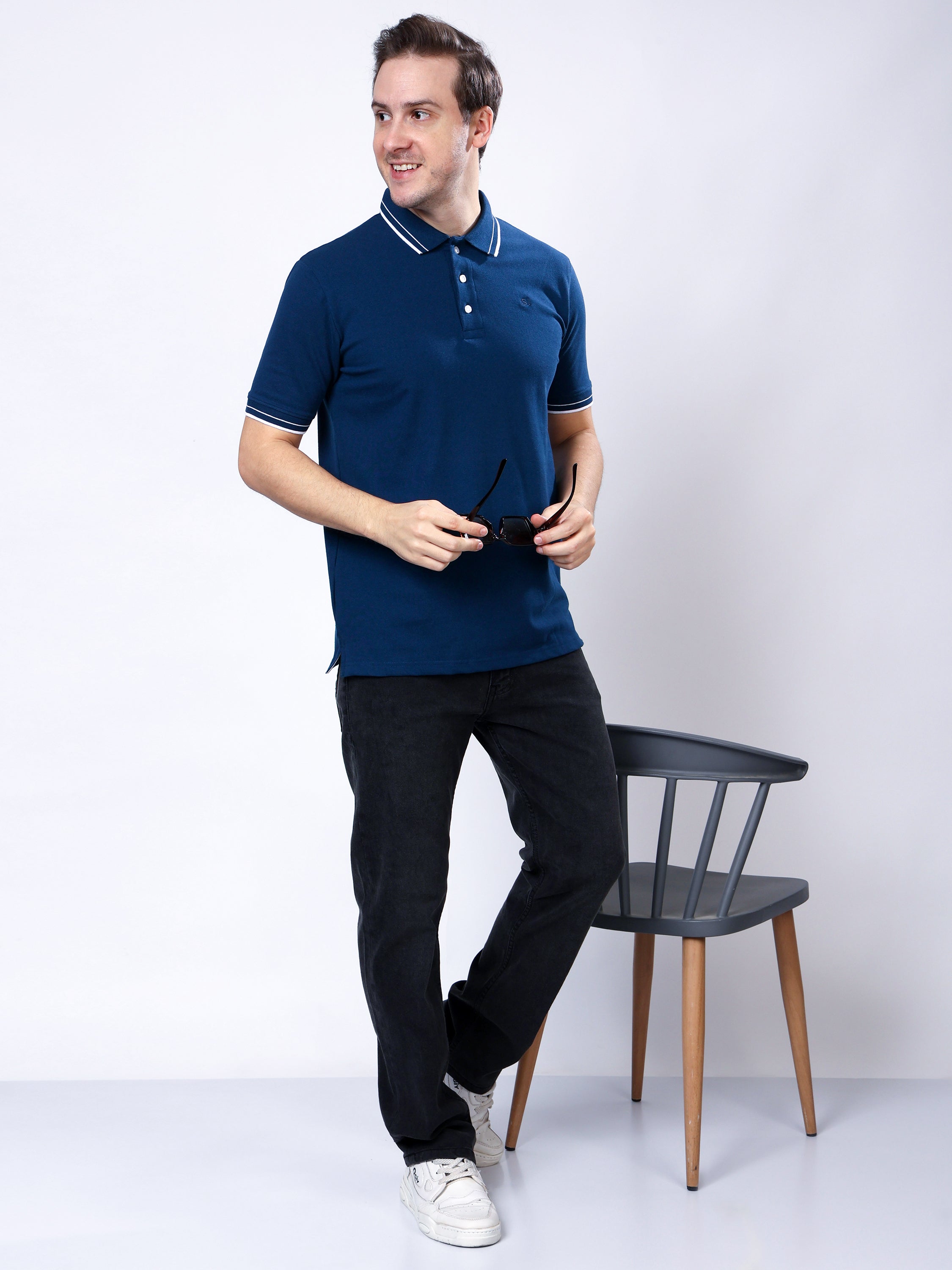 Stylox Men’s Solid Polo T-Shirt with Contrast-Tipped Collar - Stylox