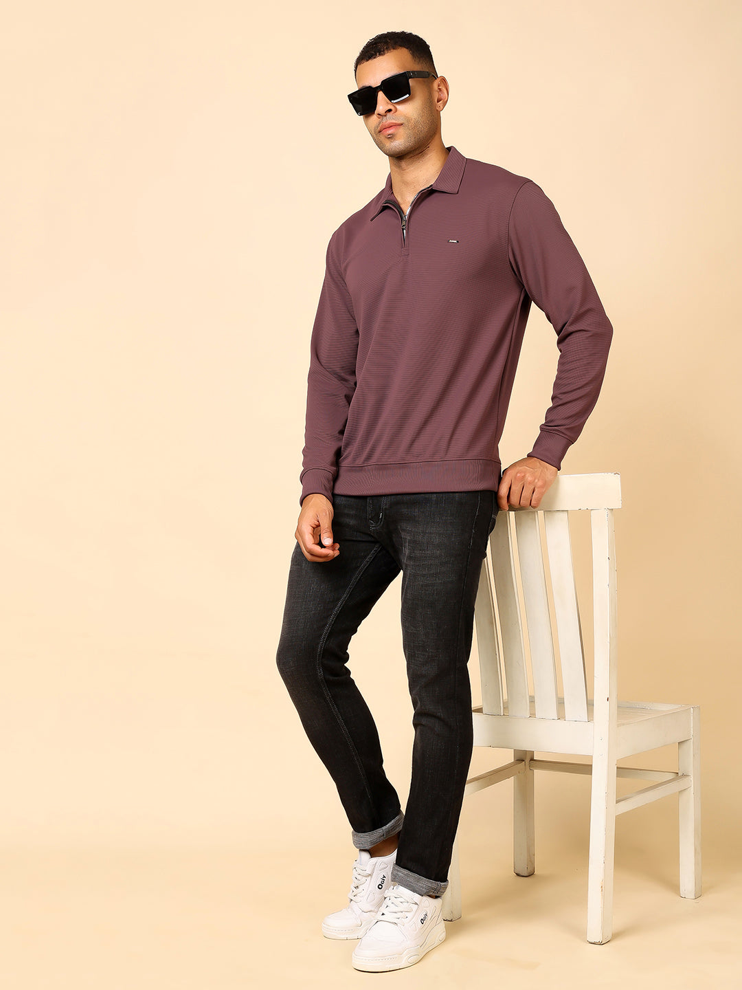 Stylox Men's Utility Style Zip Neck Sweatshirt