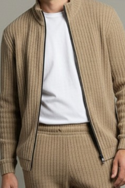 Stylox Men’s Premium Ribbed Co-Ord Set | Luxury Zip Jacket &amp; Jogger Set