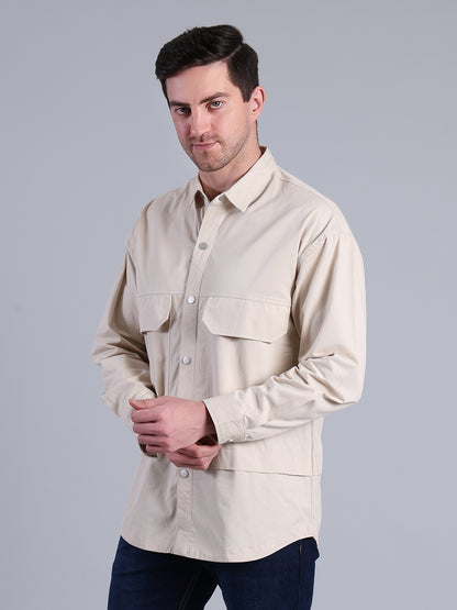 Stylox Men’s Solid Winter Shacket with Snap Buttons &amp; Utility Pockets