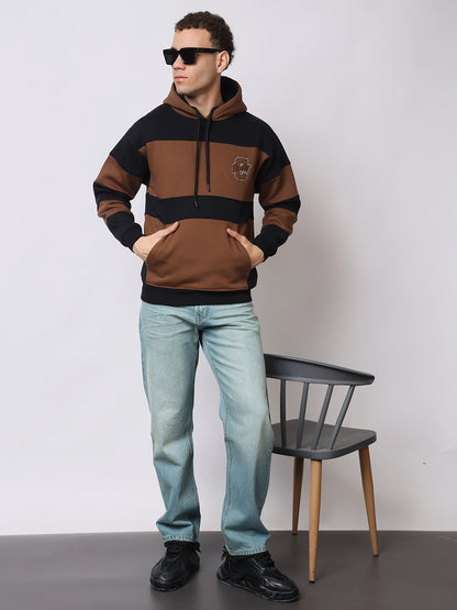 Stylox Men’s Premium Colorblock Hoodie – Brown &amp; Black Stylish Winter Wear | Warm Fleece Hoodie with Kangaroo Pocket