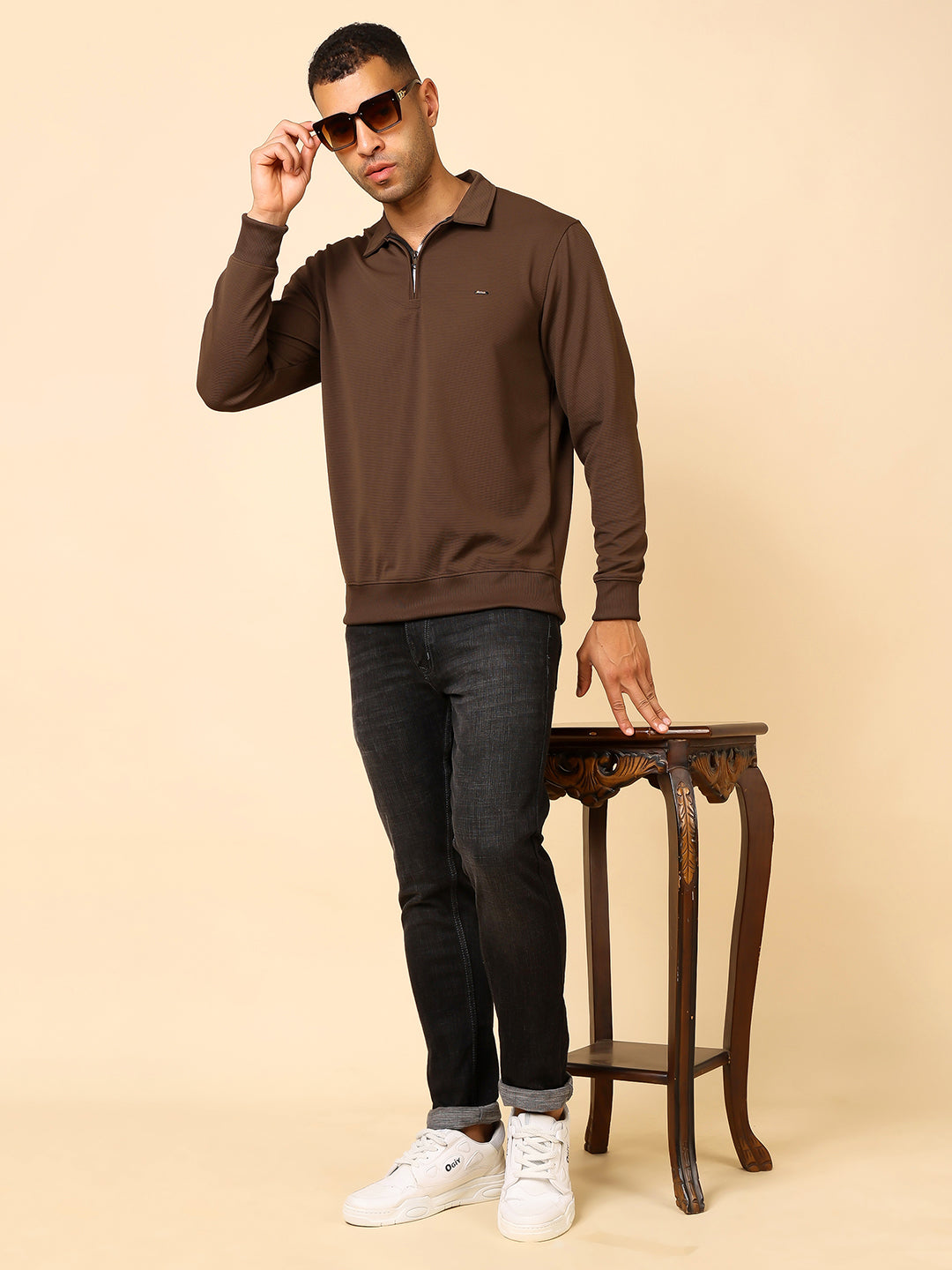 Stylox Men's Utility Style Zip Neck Sweatshirt