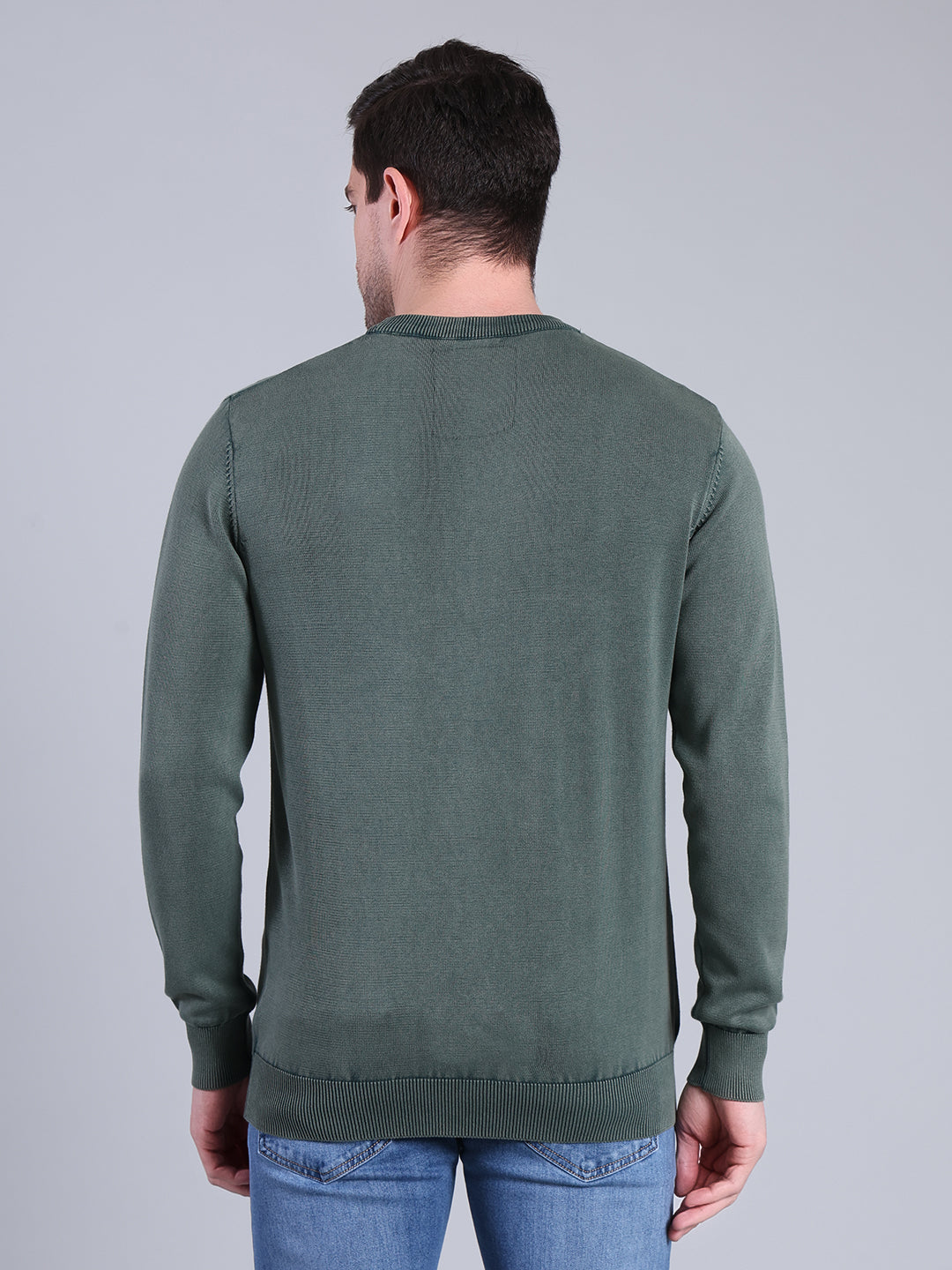 Stylox Men’s Full Sleeve Round Neck Sweater | Solid Slim Fit Knitted Winter Pullover (Teal) - Stylox