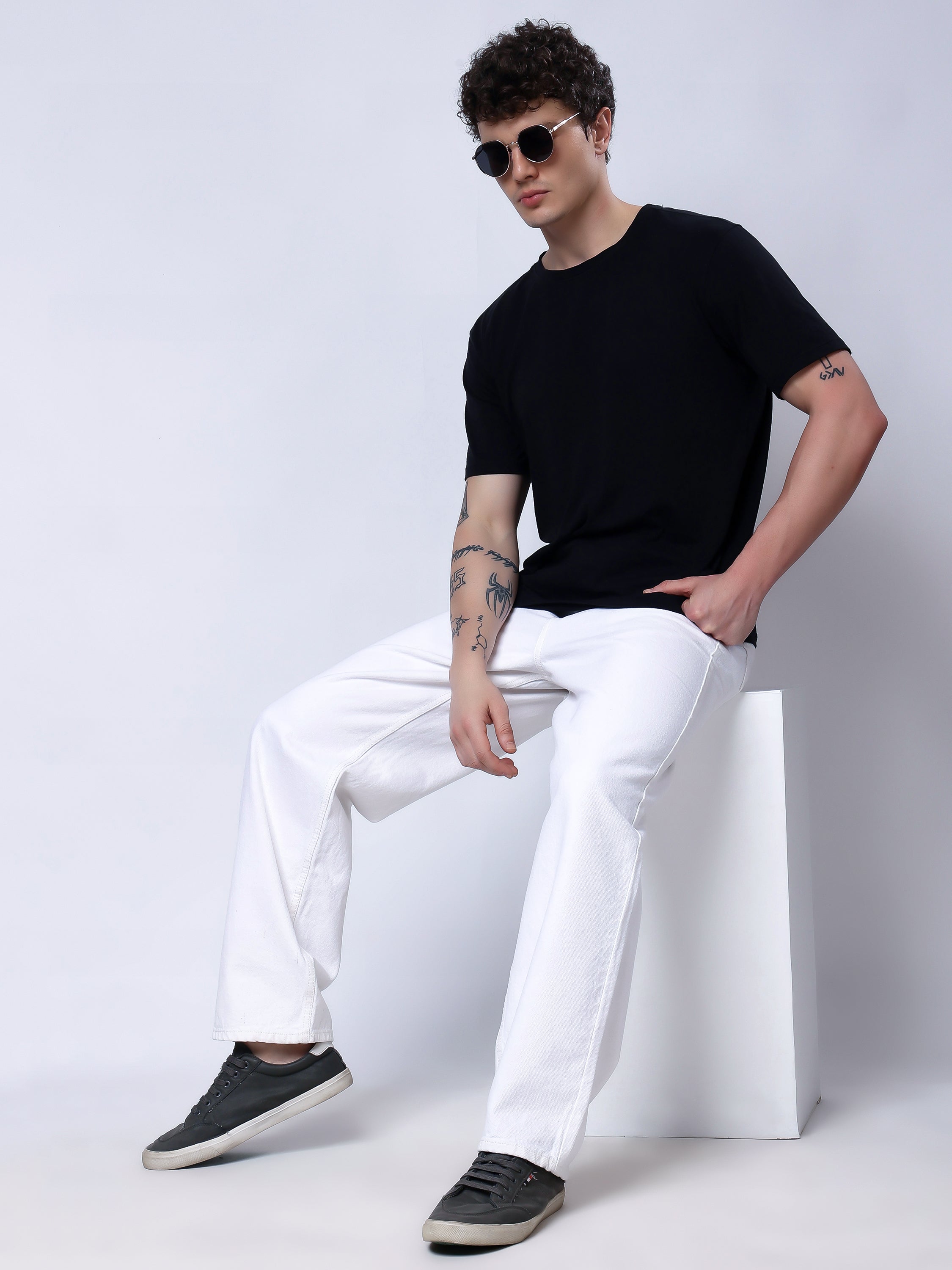 Stylox Men’s Loose Fit Stretchable White Denim Jeans - Stylox