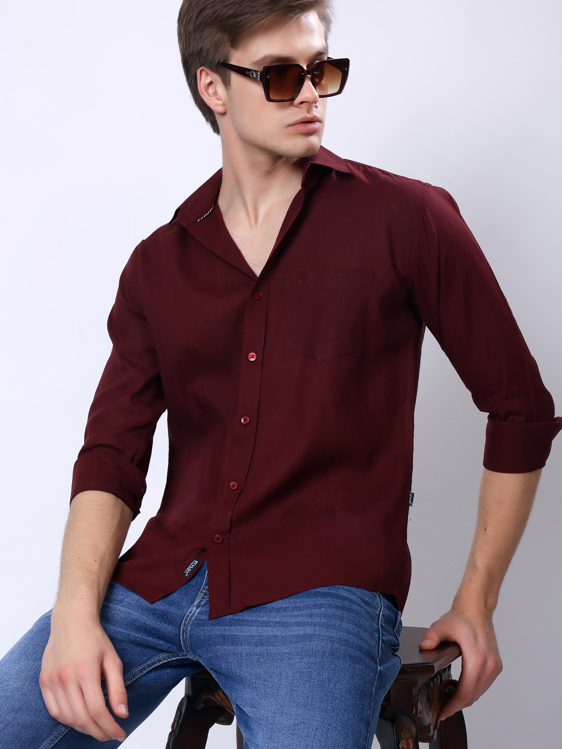 Stylox Men’s Regular Fit Full Sleeve Solid Casual Shirt - Stylox