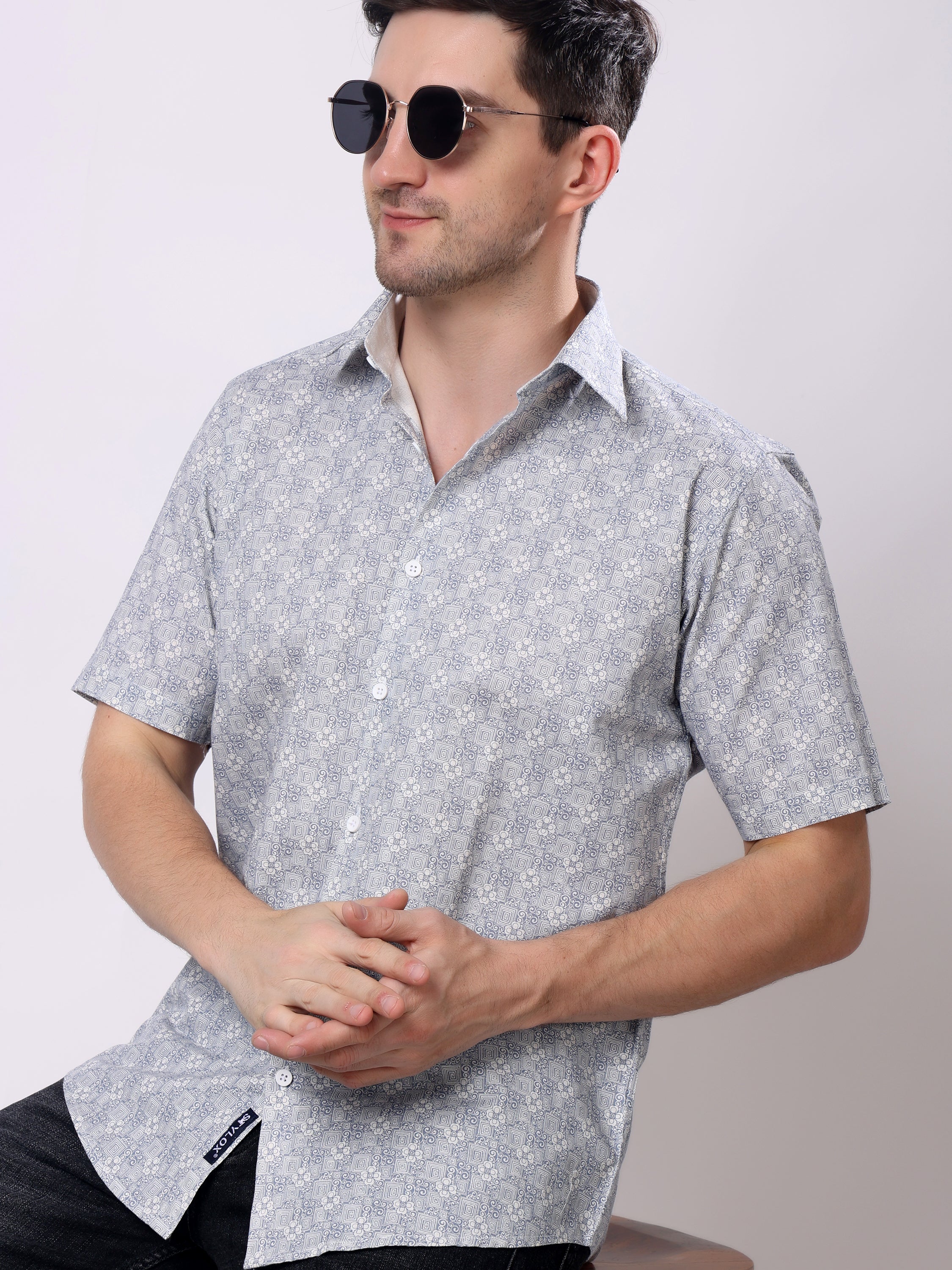 Stylox Men’s Regular Fit Half Sleeve Abstract print Summer Casual Shirt - Stylox