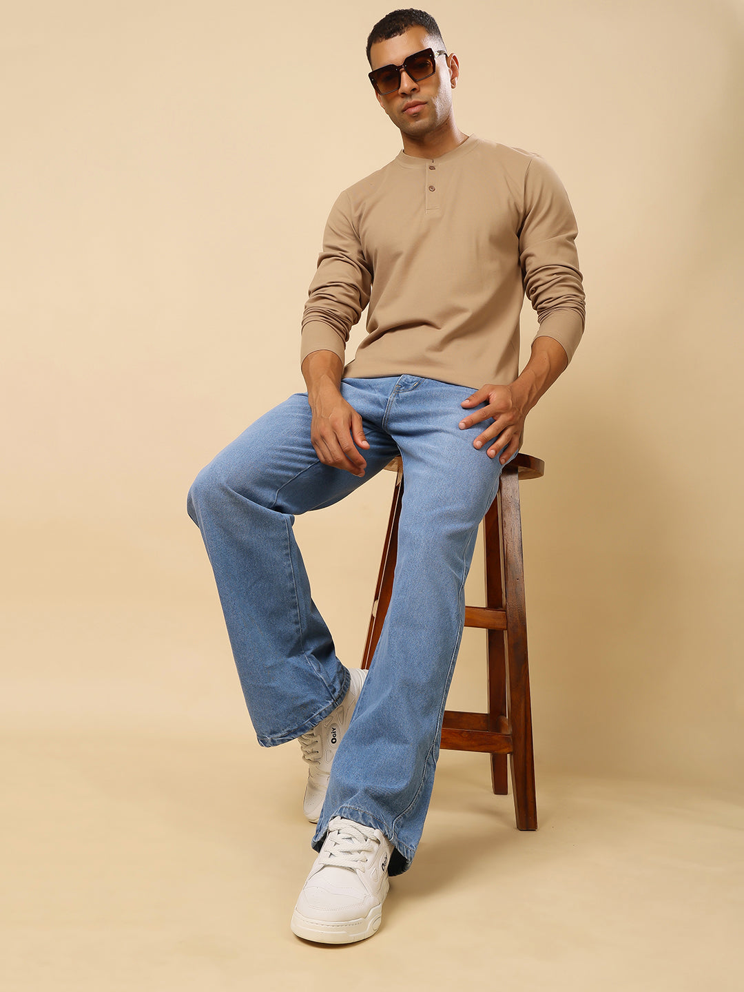 Stylox Men’s Henley Neck Full Sleeve Solid T-Shirt – Casual & Stylish Everyday Wear - Stylox