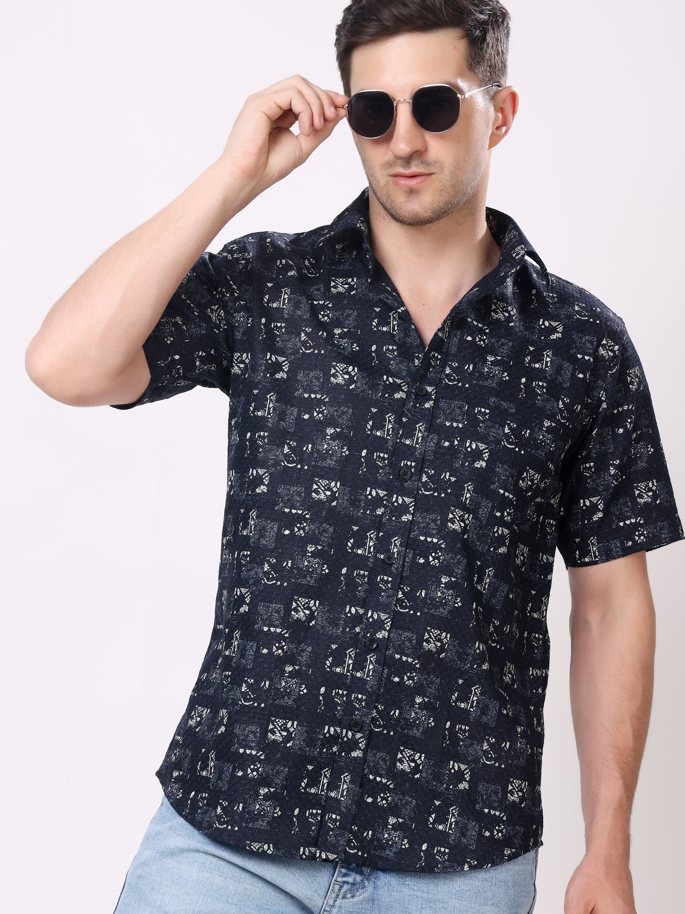 Stylox Men’s Regular Fit Half Sleeve Abstract Printed Casual Stylish Summer Shirt - Stylox