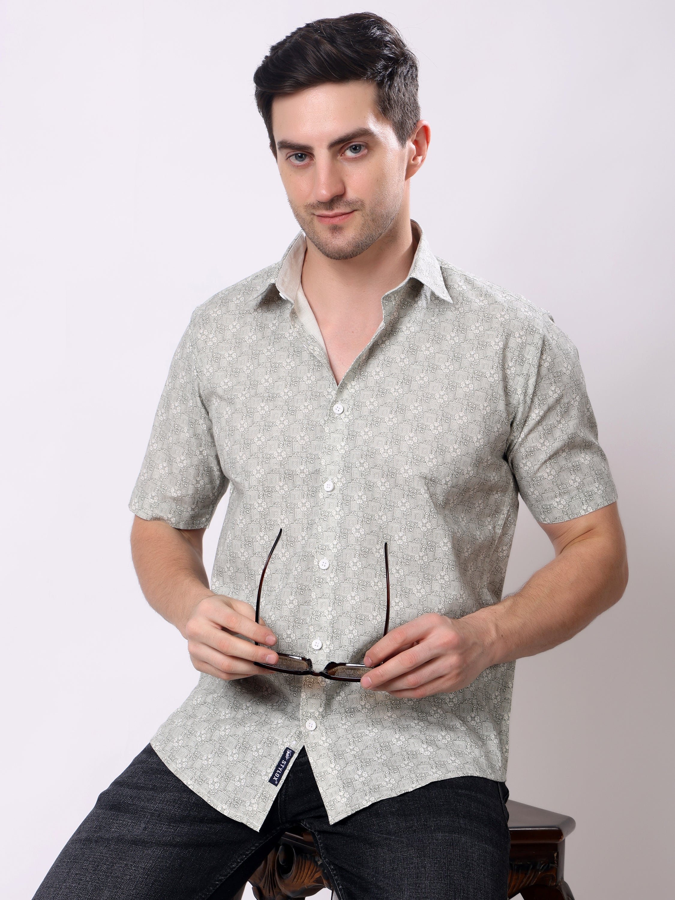 Stylox Men’s Regular Fit Half Sleeve Abstract print Summer Casual Shirt - Stylox