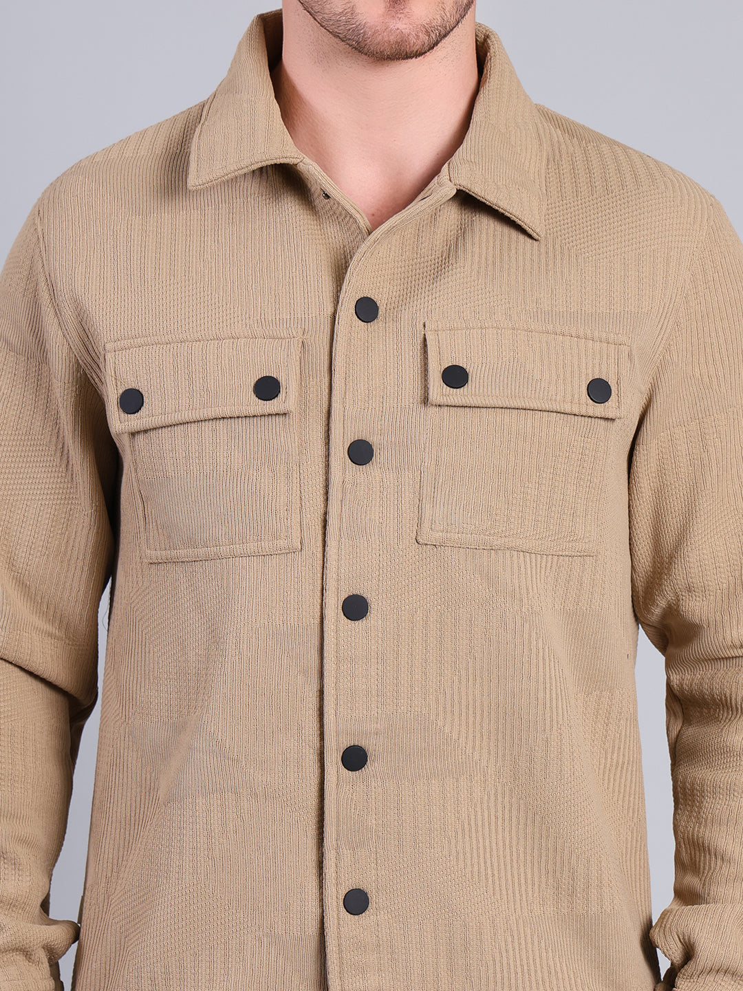 Stylox Men’s Winter Shacket | Solid Button-Down Shirt Jacket with Chest Pockets | Warm Casual Outerwear