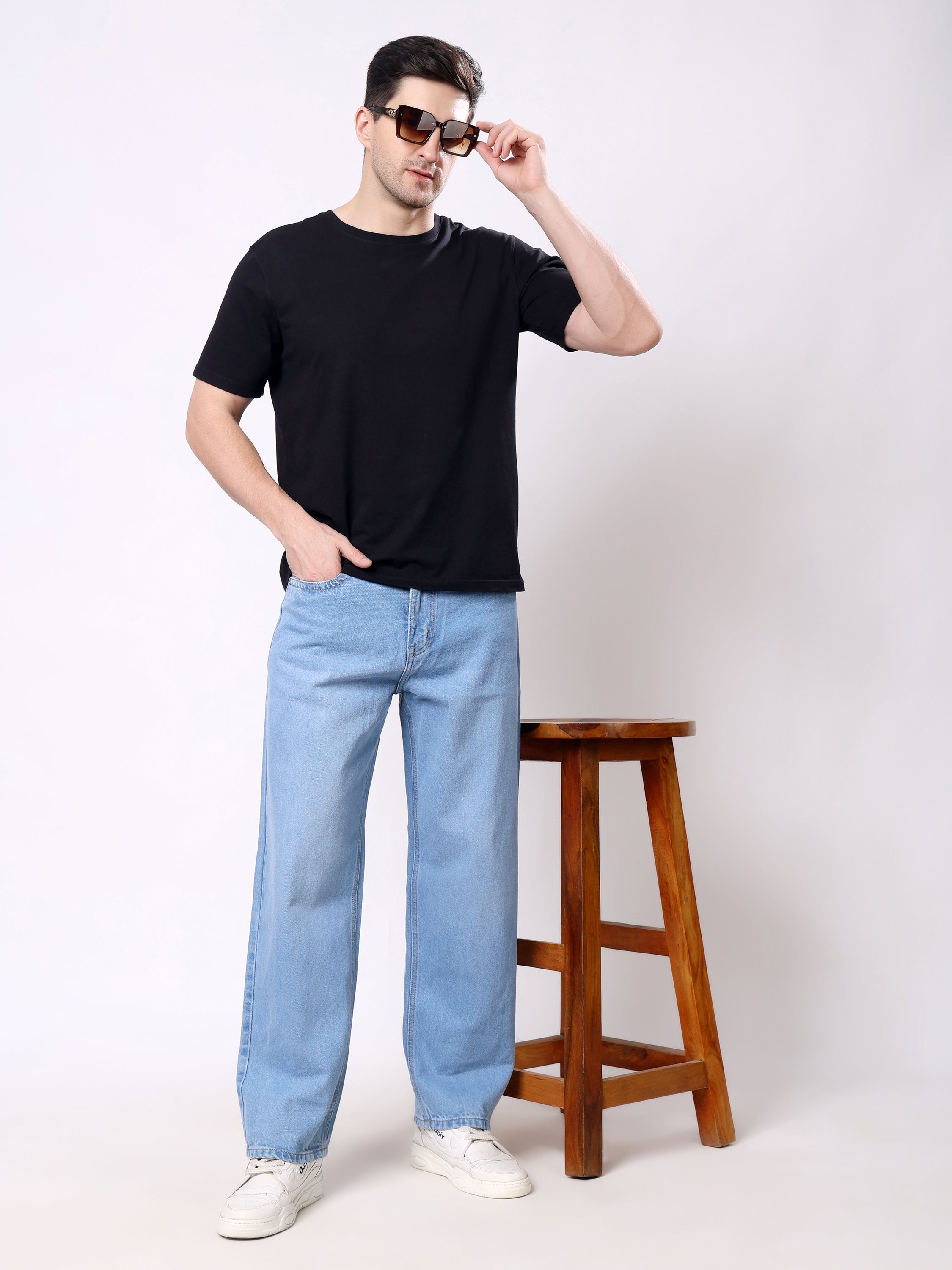 Stylox Men’s Loose Fit Non-Stretch Wide Leg Casual Denim Jeans - Stylox