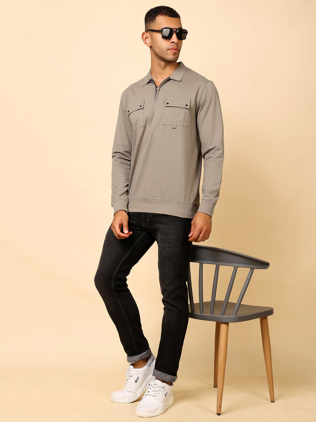 Stylox Men's Utility Style Zip Neck Sweatshirt
