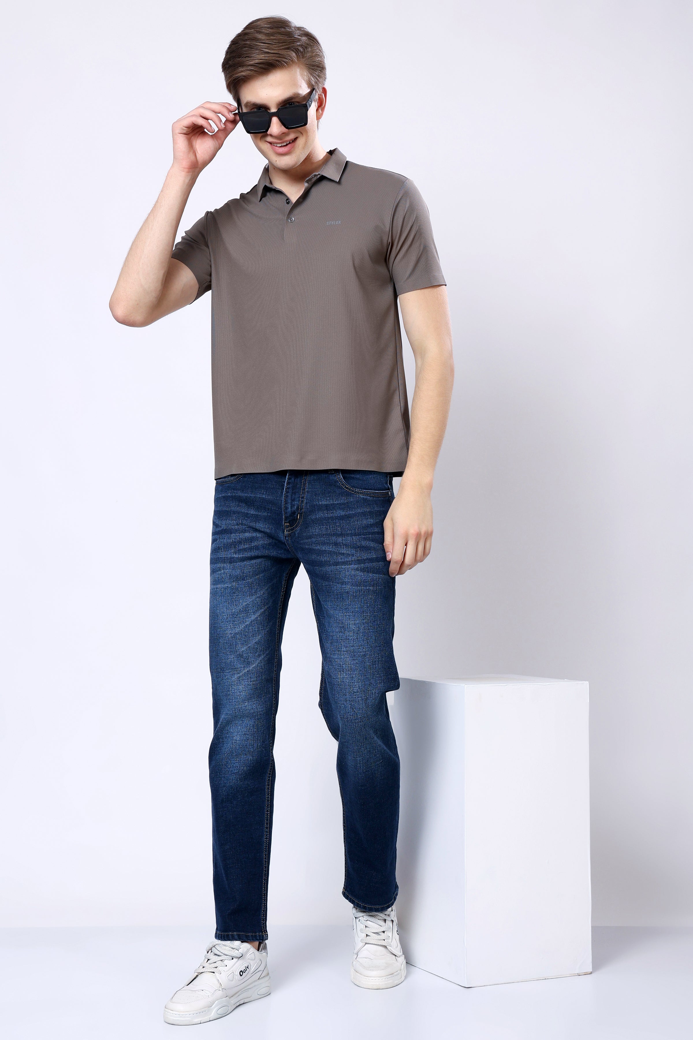 Stylox Men’s Mid-Rise Comfort Fit Stretchable Dark Blue Denim Jeans - Stylox