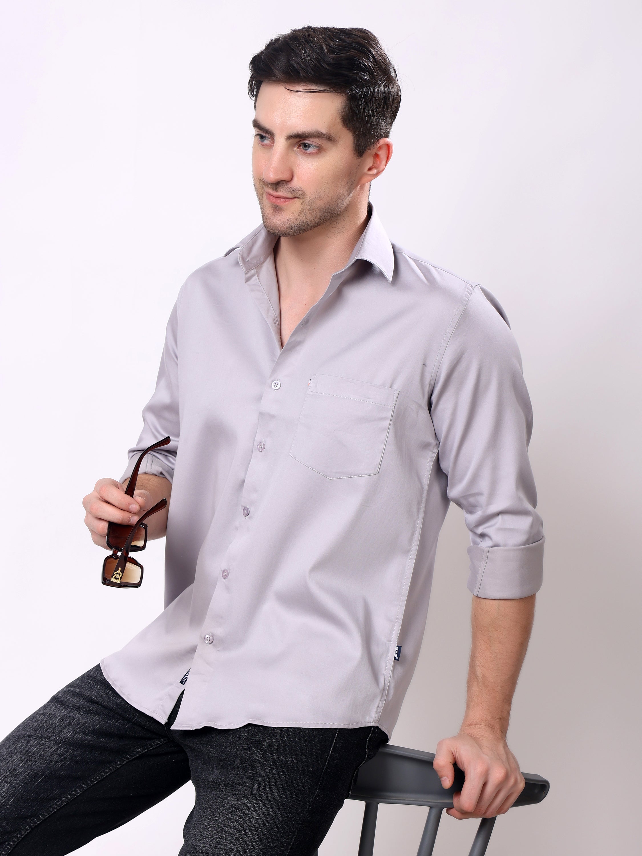 Stylox Men’s Regular Fit Full Sleeve Solid Cotton Satin Casual Shirt - Stylox