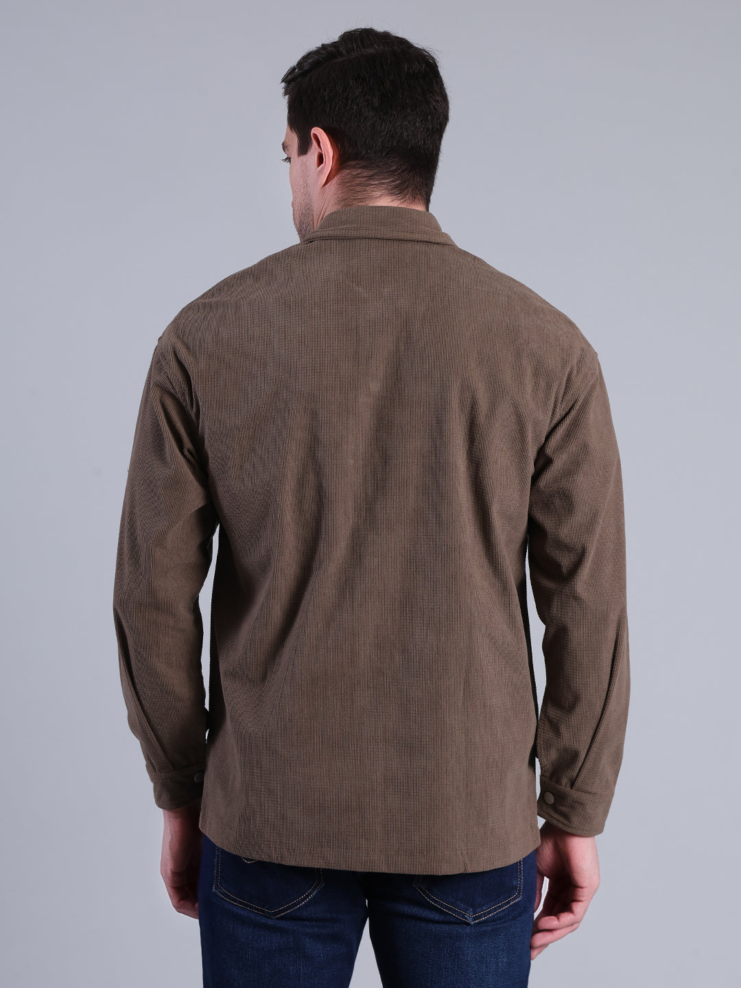 Stylox Men’s Textured Winter Shacket with Snap Button Closure (Khaki)