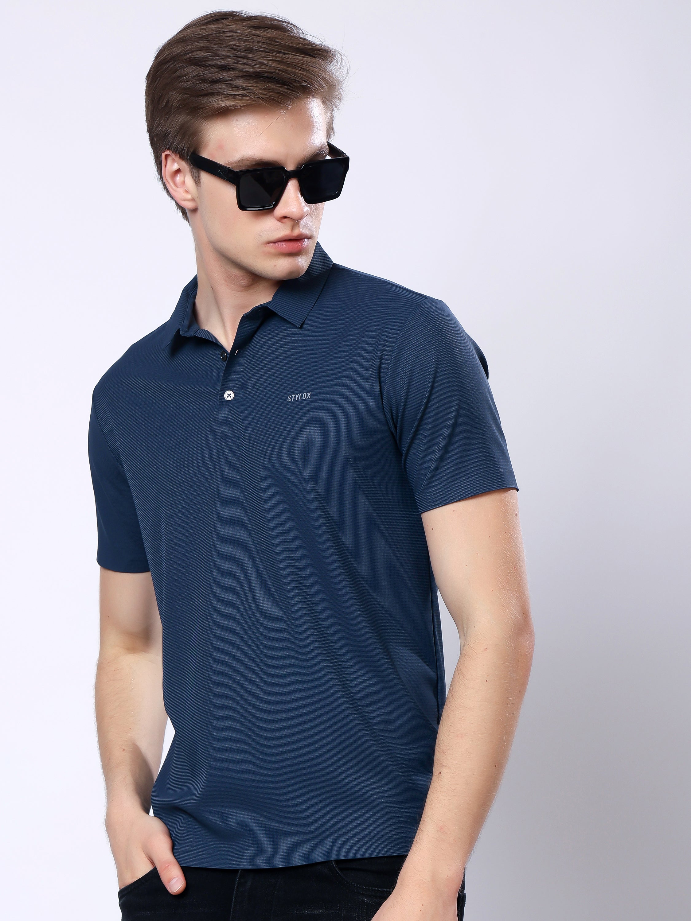 Stylox Men’s Premium Regular Fit Stretchable Polo T-Shirt–Teal - Stylox