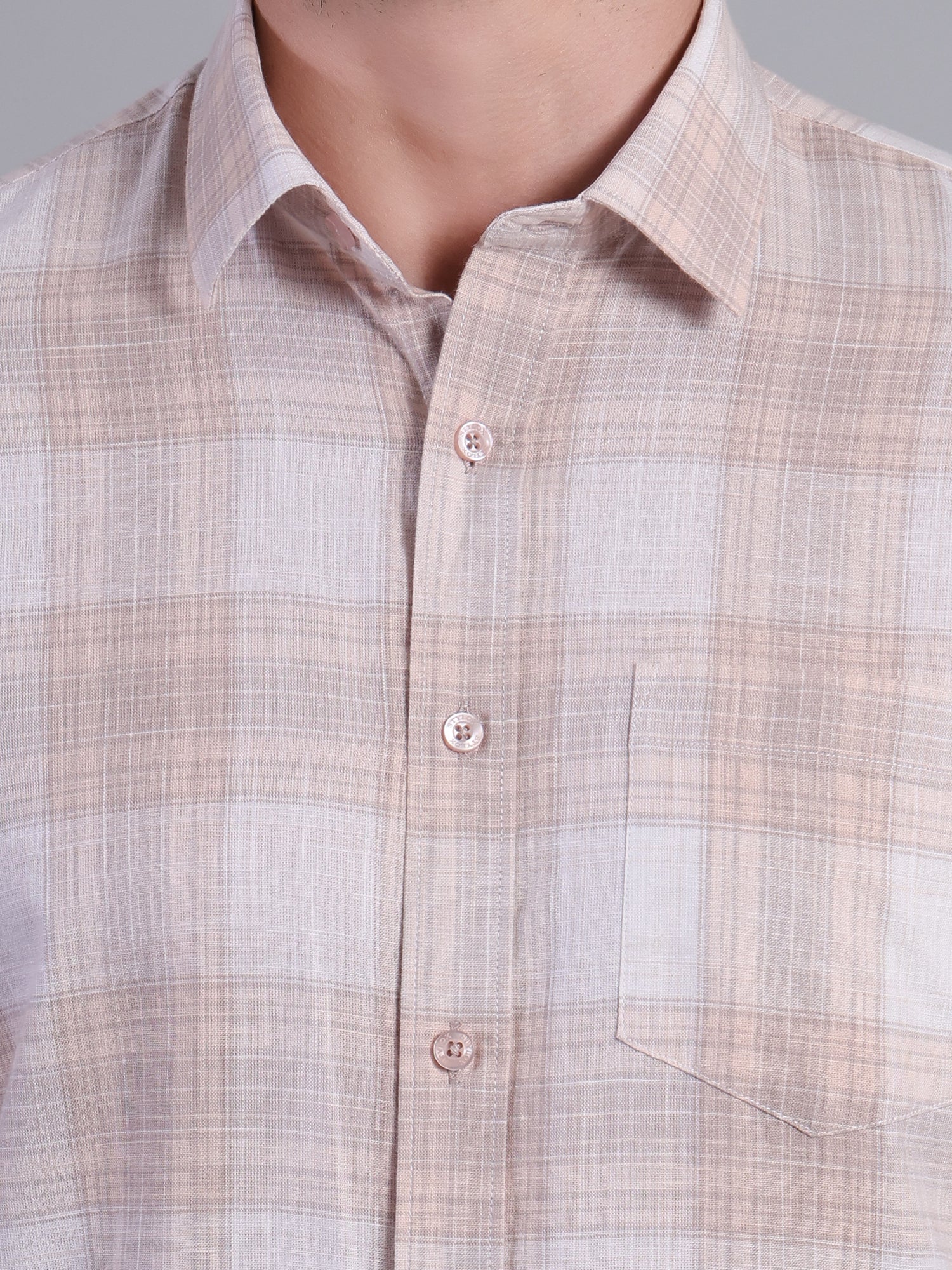 Stylox Men’s Regular Fit Checked Full Sleeve Casual Shirt-Peach - Stylox