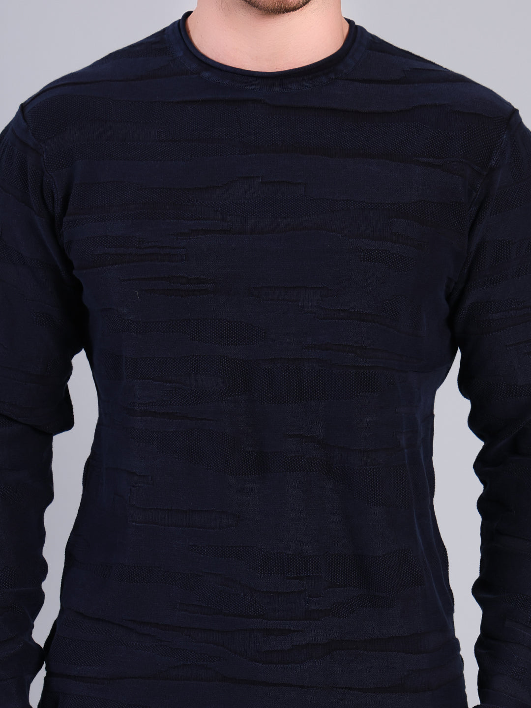 Stylox Men’s Textured Winter Sweater | Full Sleeve Crew Neck Knit Pullover | Premium Casual Wear (Navy) - Stylox