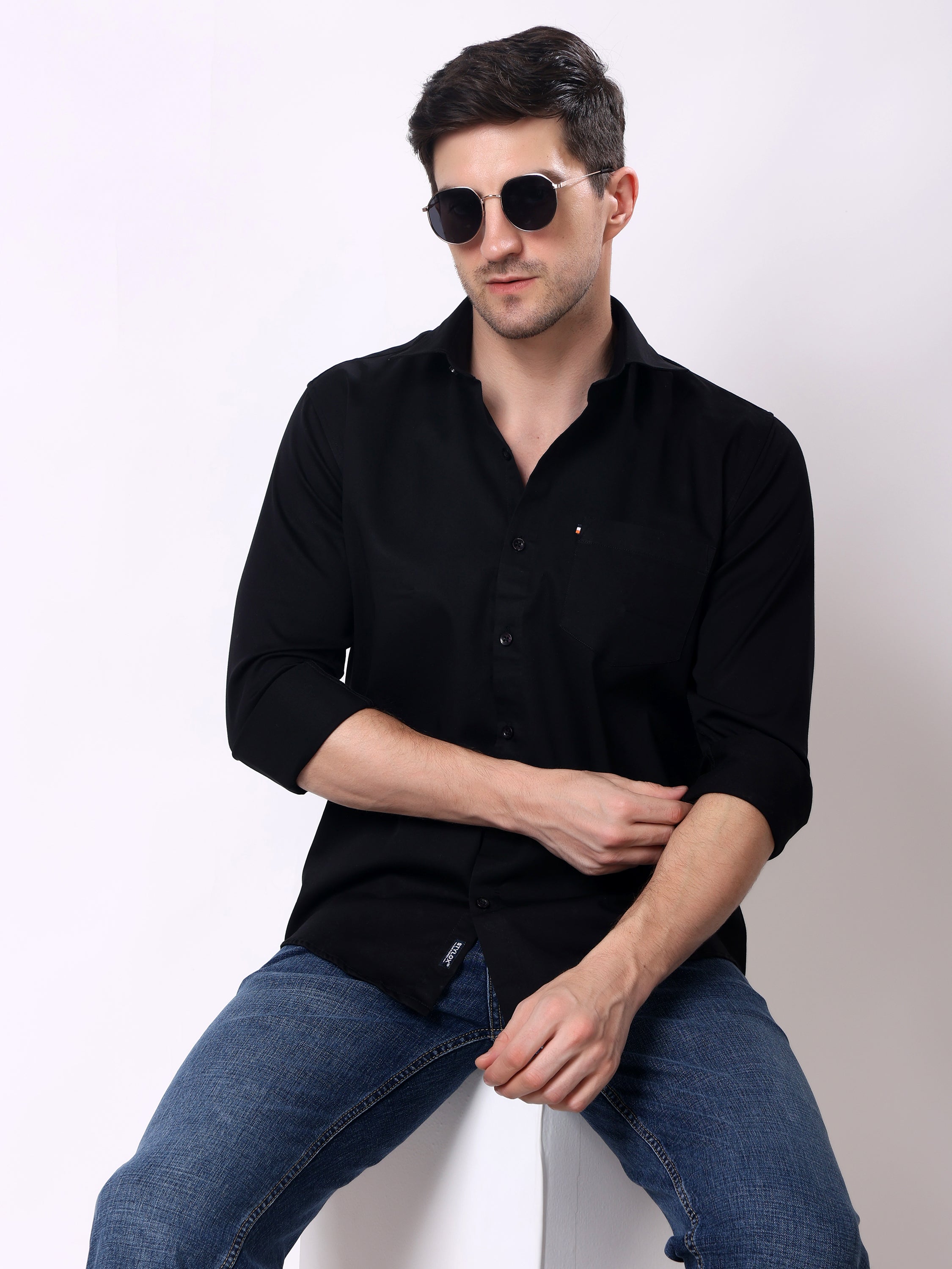 Stylox Men’s Regular Fit Full Sleeve Solid Cotton Satin Casual Shirt - Stylox