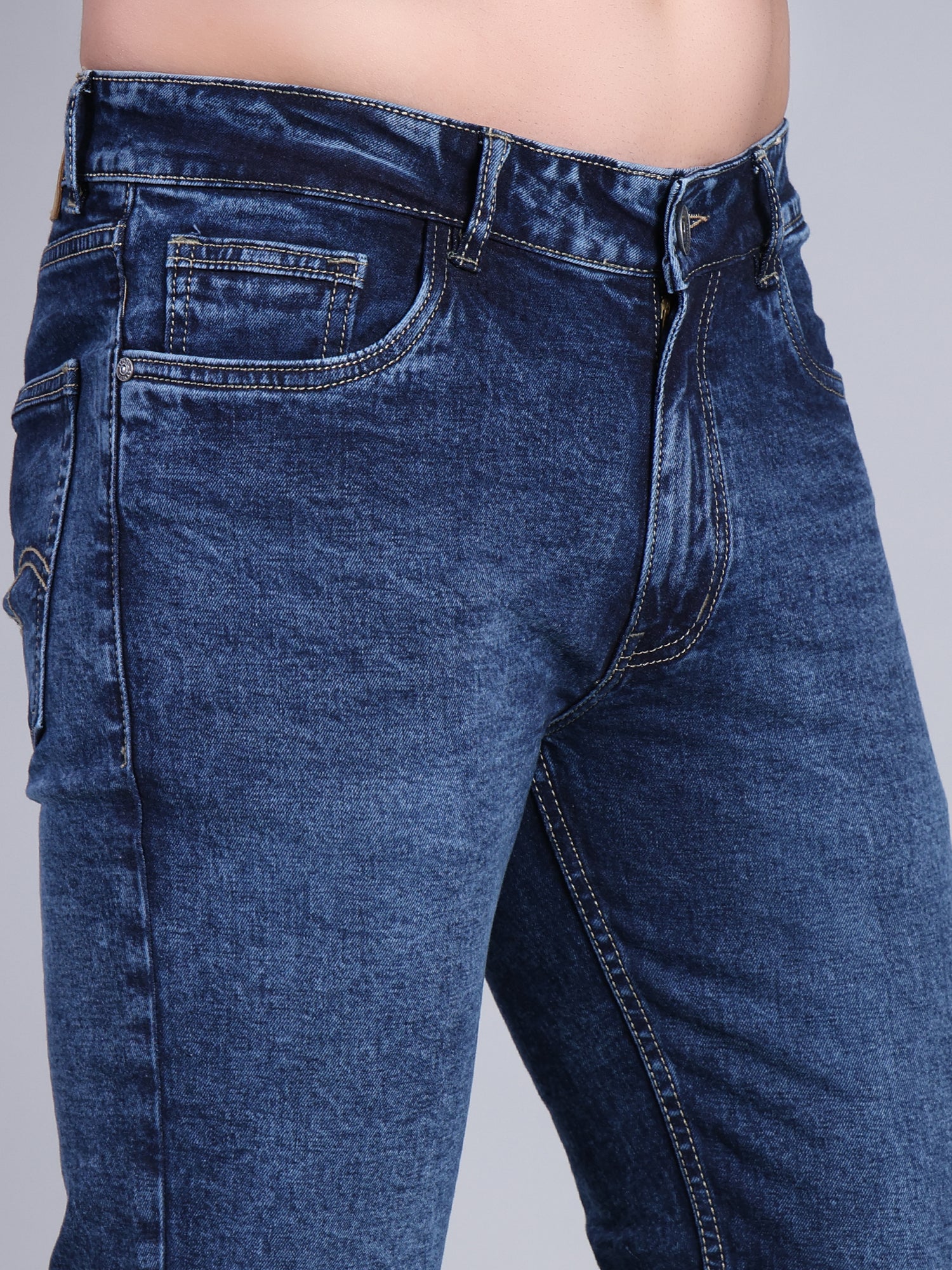 Stylox Men’s Slim Fit Stretchable Washed Denim Jeans-Dark Blue - Stylox