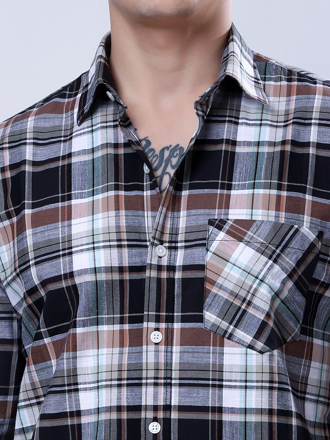 Stylox Men’s Regular Fit Full Sleeve Casual Check Shirt–Grey & Black - Stylox