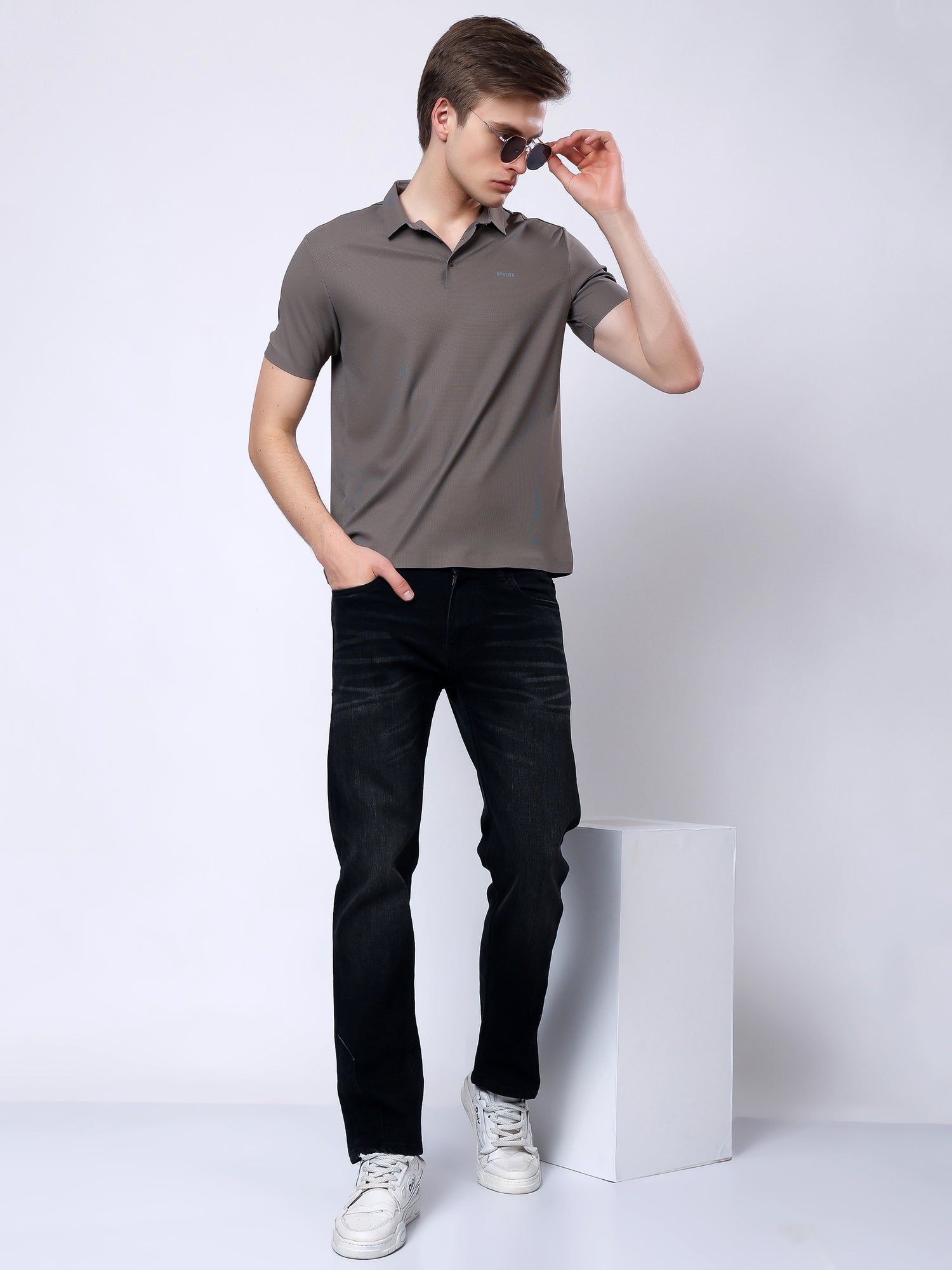 Stylox Men’s Premium Regular Fit Stretchable Polo T-Shirt-Arm Taupe - Stylox