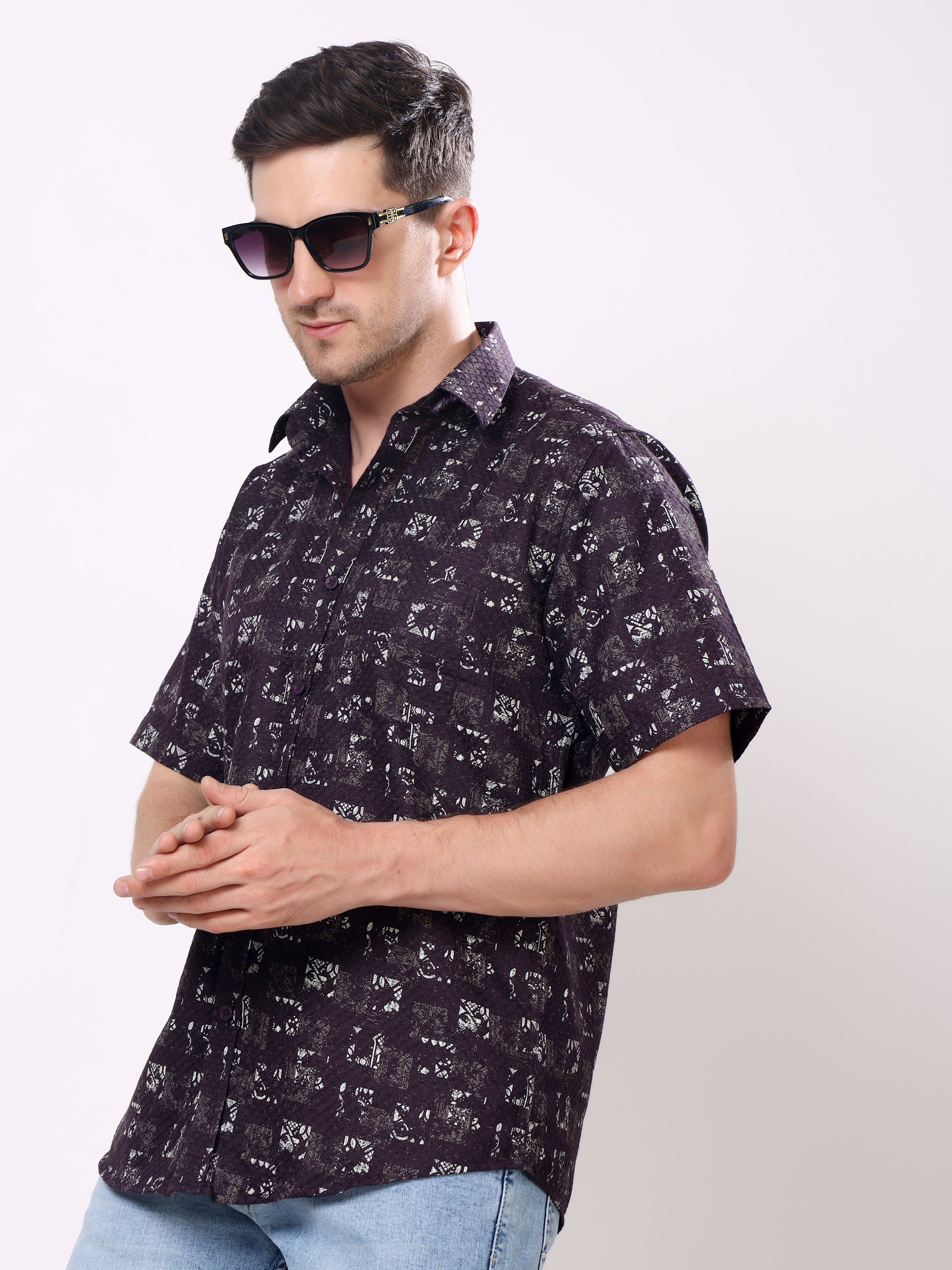 Stylox Men’s Regular Fit Half Sleeve Abstract Printed Casual Stylish Summer Shirt - Stylox