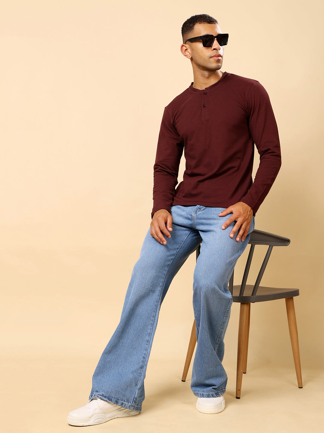 Stylox Men’s Henley Neck Full Sleeve Solid T-Shirt – Casual & Stylish Everyday Wear - Stylox