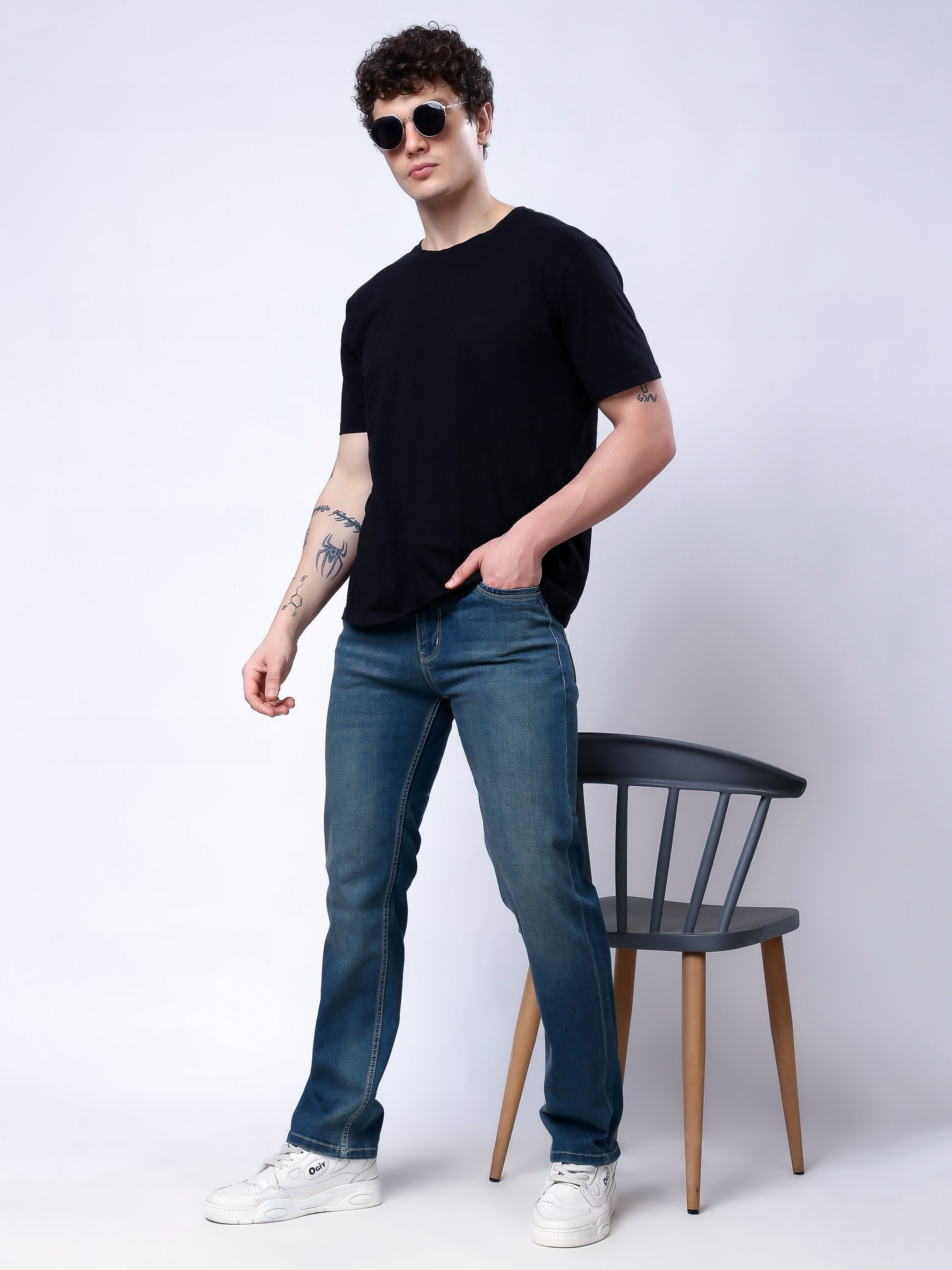 Stylox Men’s Comfort Fit Stretchable Denim Jeans-Greenish Blue