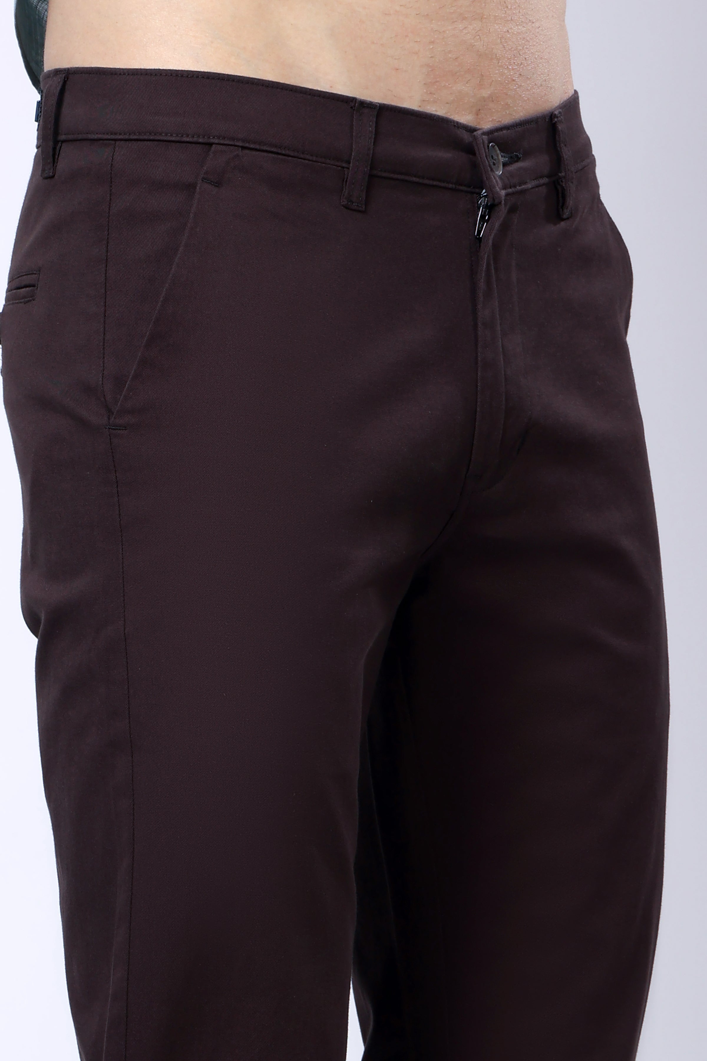 Stylox Men’s Straight Fit Casual Trousers with Comfort-Chocolate Brown - Stylox