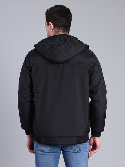 Stylox Men’s Solid Hooded Winter Jacket | Full Sleeve Zip-Up Casual Jacket with Pockets