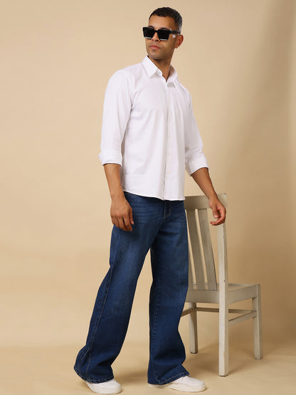 Stylox Men’s Satin Lycra Full Sleeve Solid Shirt – Classic Elegance with Modern Comfort